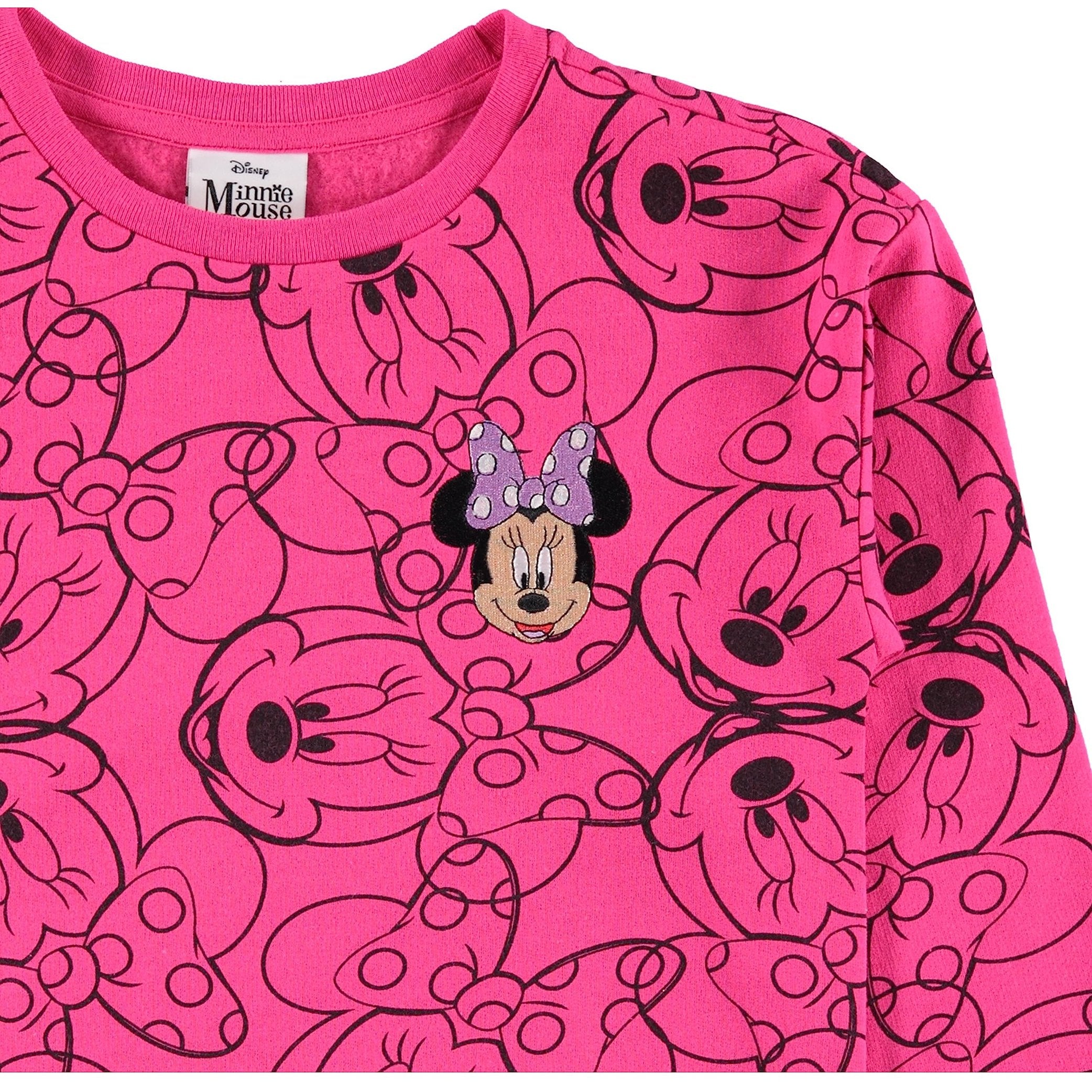 Minnie Mouse Girls Sweatshirt -Jumbo Print and Embroidery Minnie Mouse Sweater- Sizes 4-16