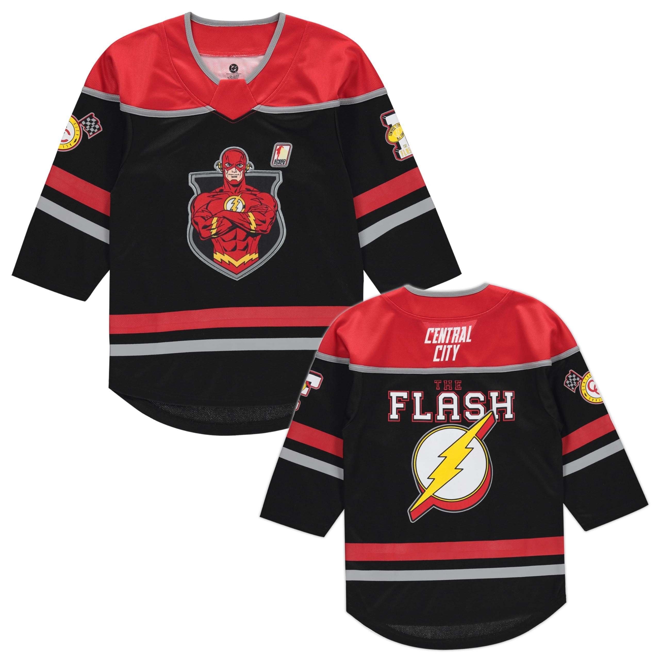 DC Comics The Flash Boys 4-20 Long Sleeve Hockey Jersey Black/Red