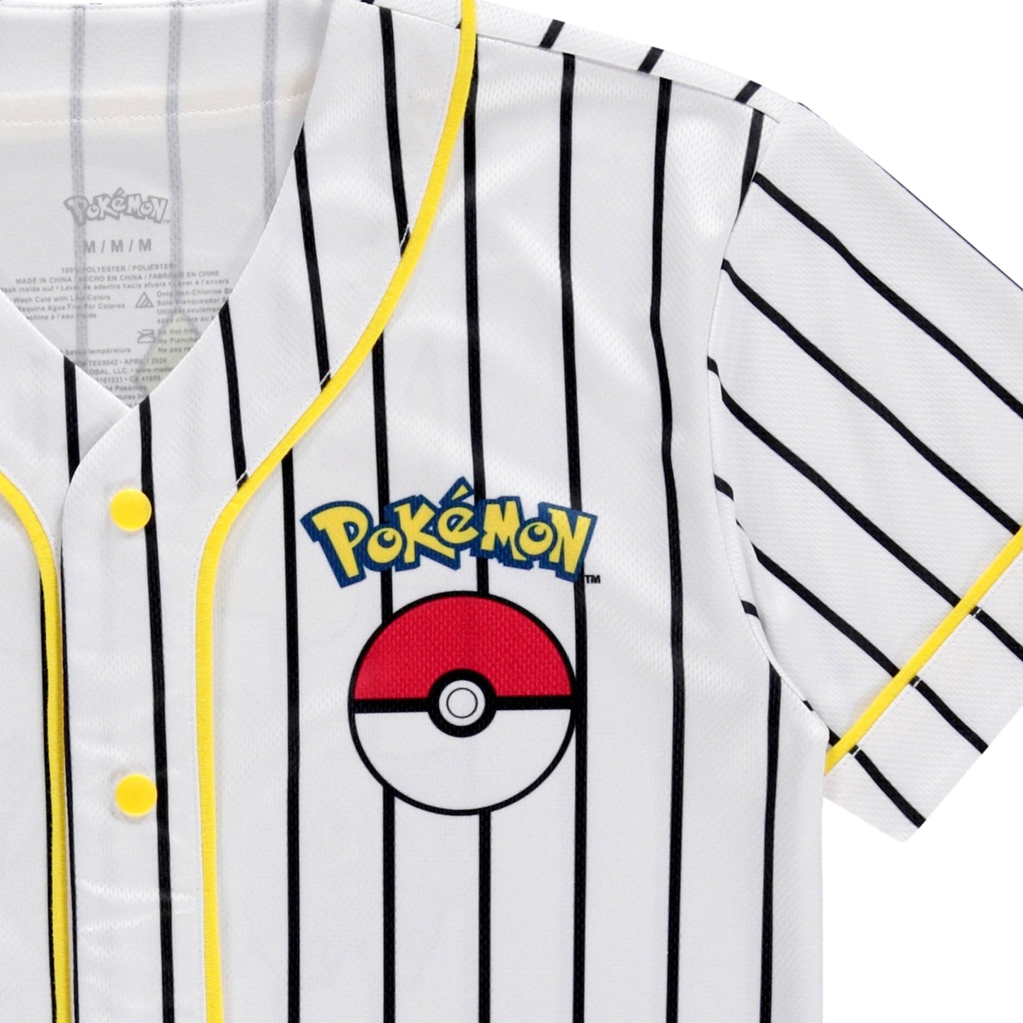 Boys Pokémon Baseball Jersey Shirt - Featuring Pikachu, Charizard, Squirtle and Bulbasaur- Little and Big Boys Sizes XS-XL White