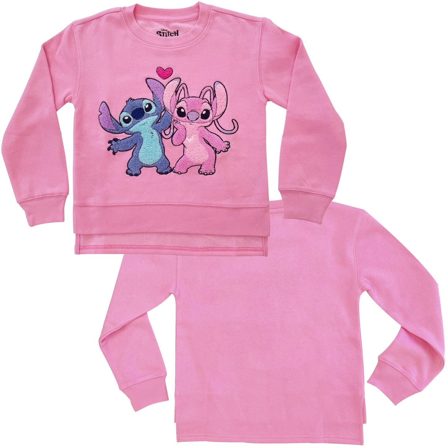 Disney Lilo & Stitch Girls Sweatshirt -Jumbo Graphic Print, Chenille patch and Embroidery Stitch Pullover Crewneck Sweatshirt- Sizes 4-16