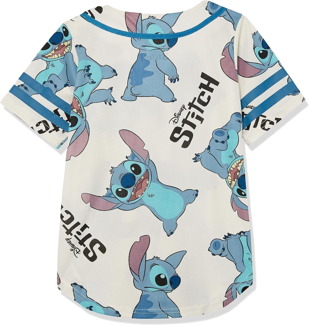 Ivory/Pink Disney Girls Lilo & Stitch and Angel Baseball Jersey-Classic Mesh Button Down Shirt