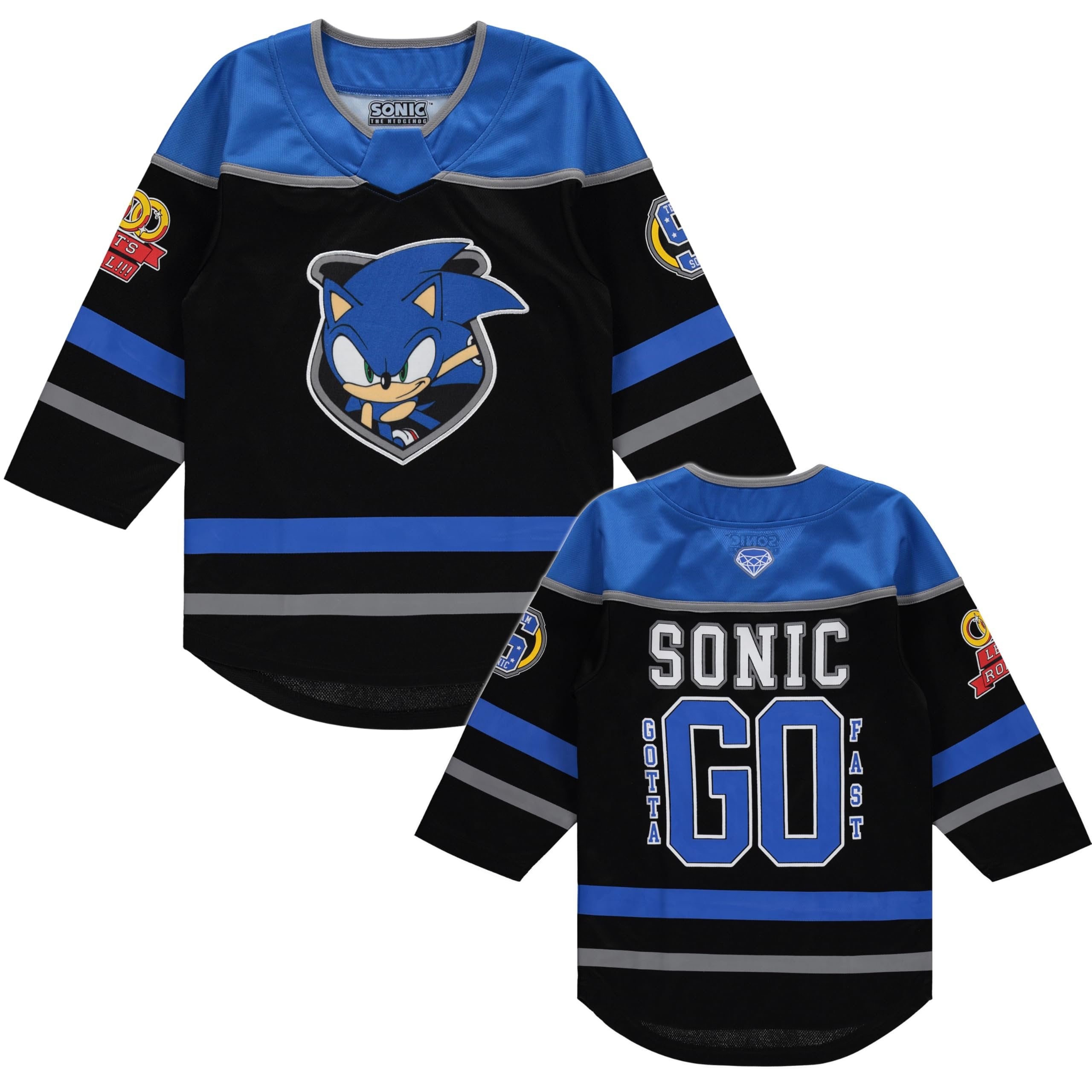 SEGA Boys' Little Sonic The Hedgehog Long Sleeve Hockey Jersey 4-20 Sizes, Black/Royal