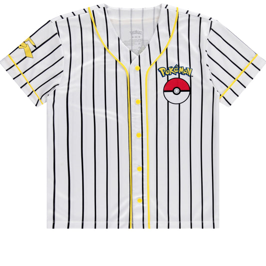 Boys Pokémon Baseball Jersey Shirt - Featuring Pikachu, Charizard, Squirtle and Bulbasaur- Little and Big Boys Sizes XS-XL White