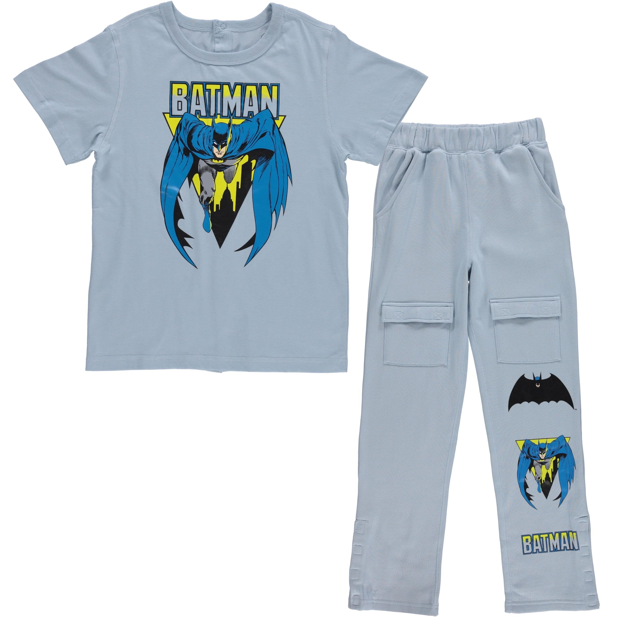 BATMAN Boys Adaptive T-Shirt & Cargo Sweatpants Set, Super Heros Clothing Little and Big Boys Sizes