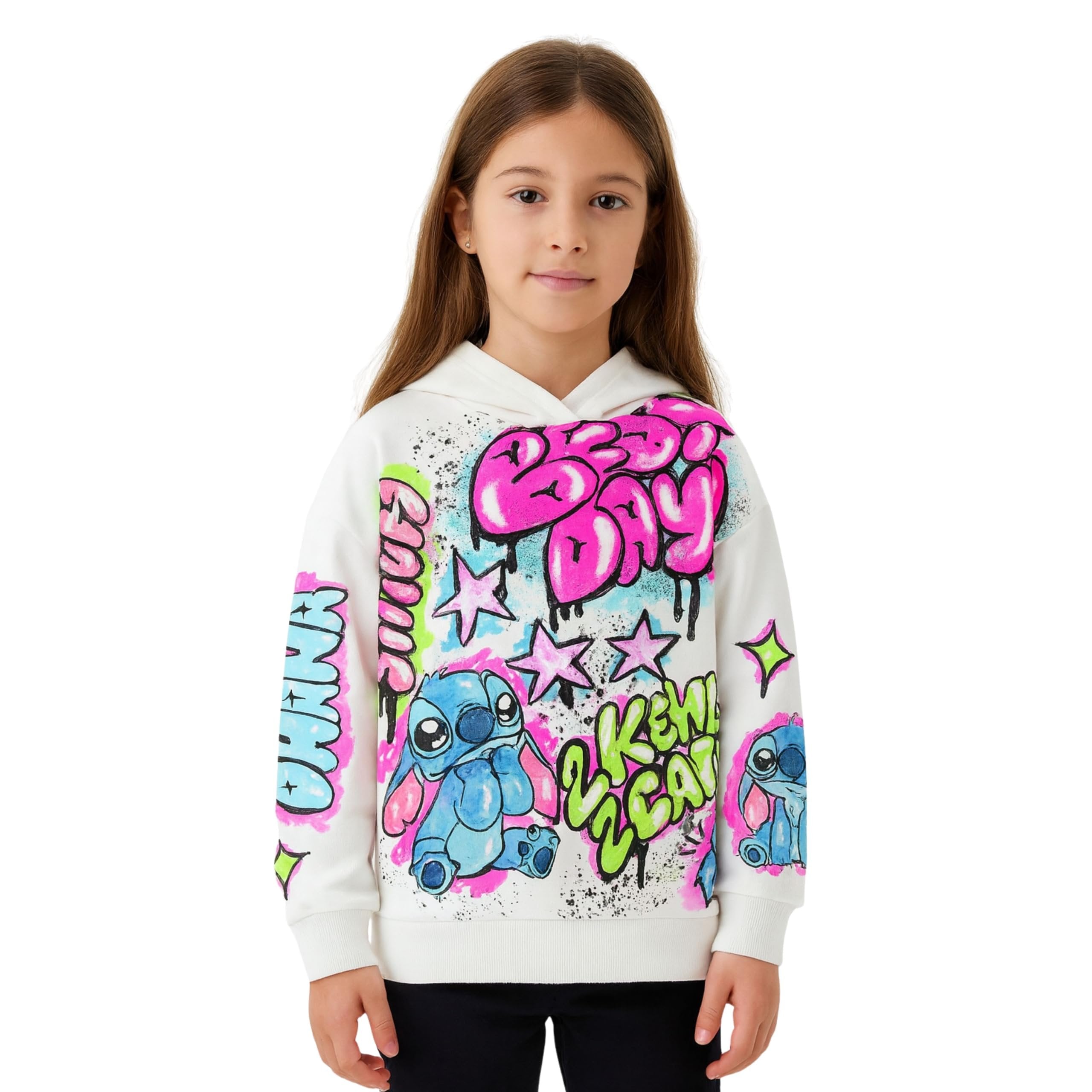Disney's Lilo & Stitch Girls Airbrush Style Graphic Retro Pullover Hoodie - Little and Big Girls Sizes 4-16