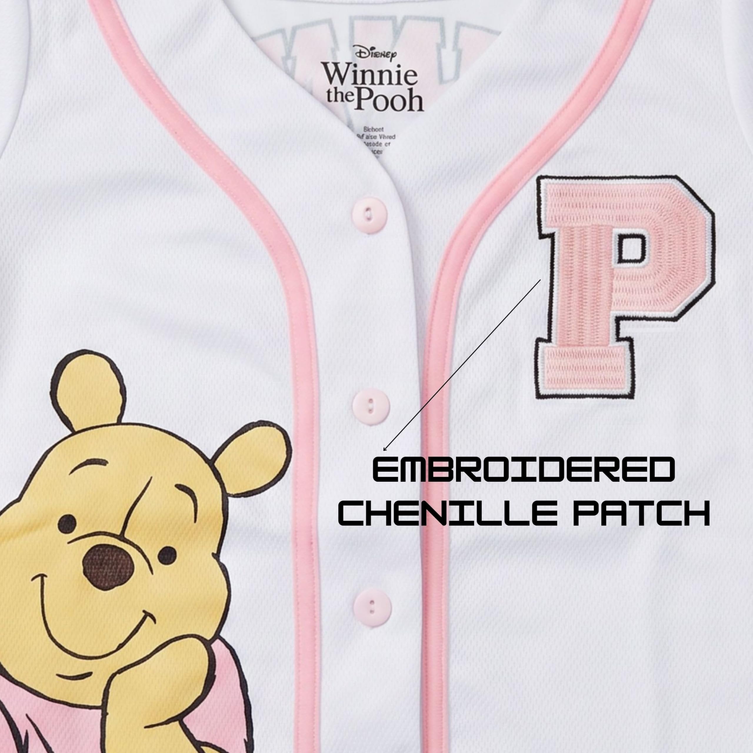 Disney Winnie the Pooh Girls Baseball Jersey Shirt, Button Front Graphic Top, Kids Sizes 4-16