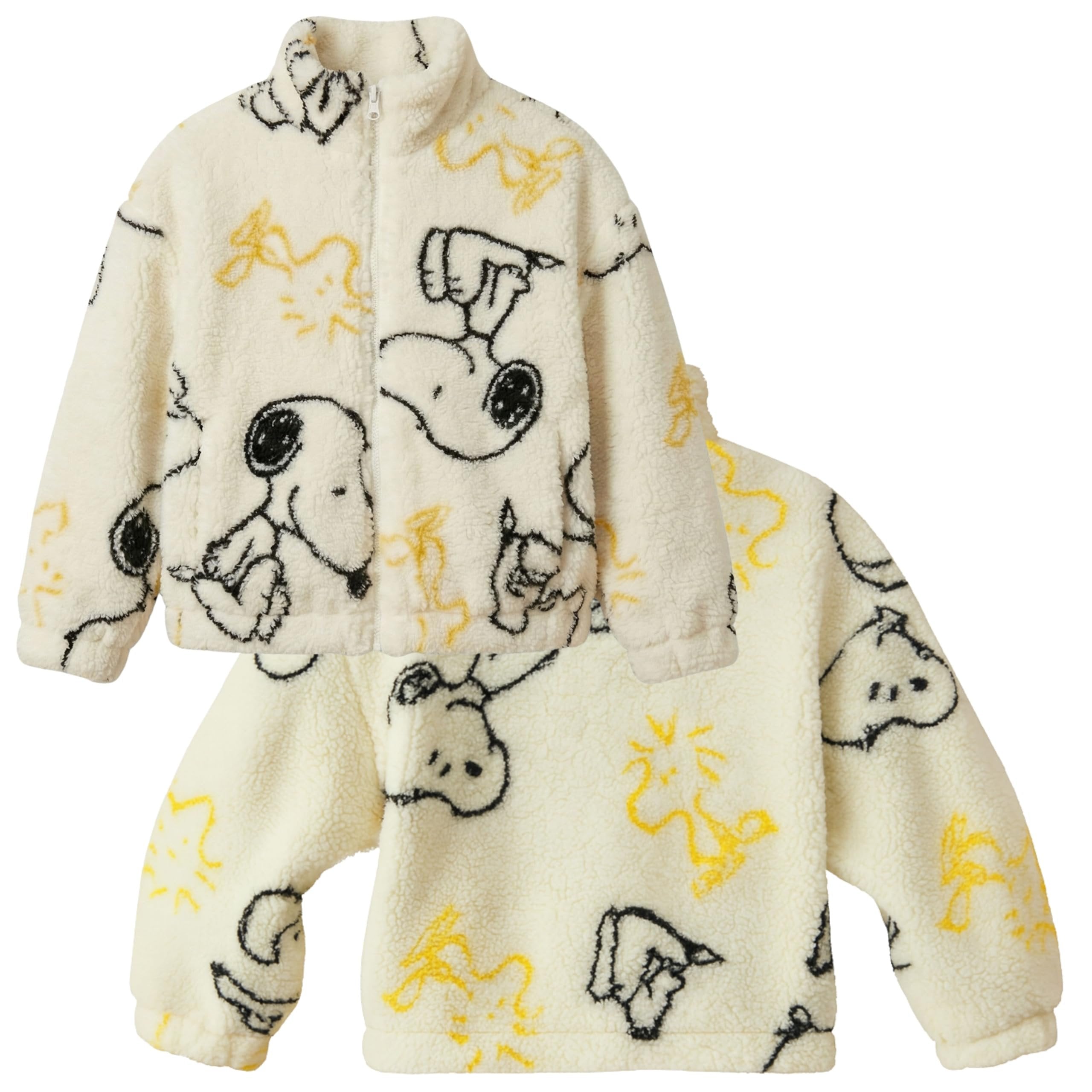 Peanuts Snoopy Sherpa Coat Jacket, Fleece Mock Neck Full Zip Coat for Little and Big Girls 4-10