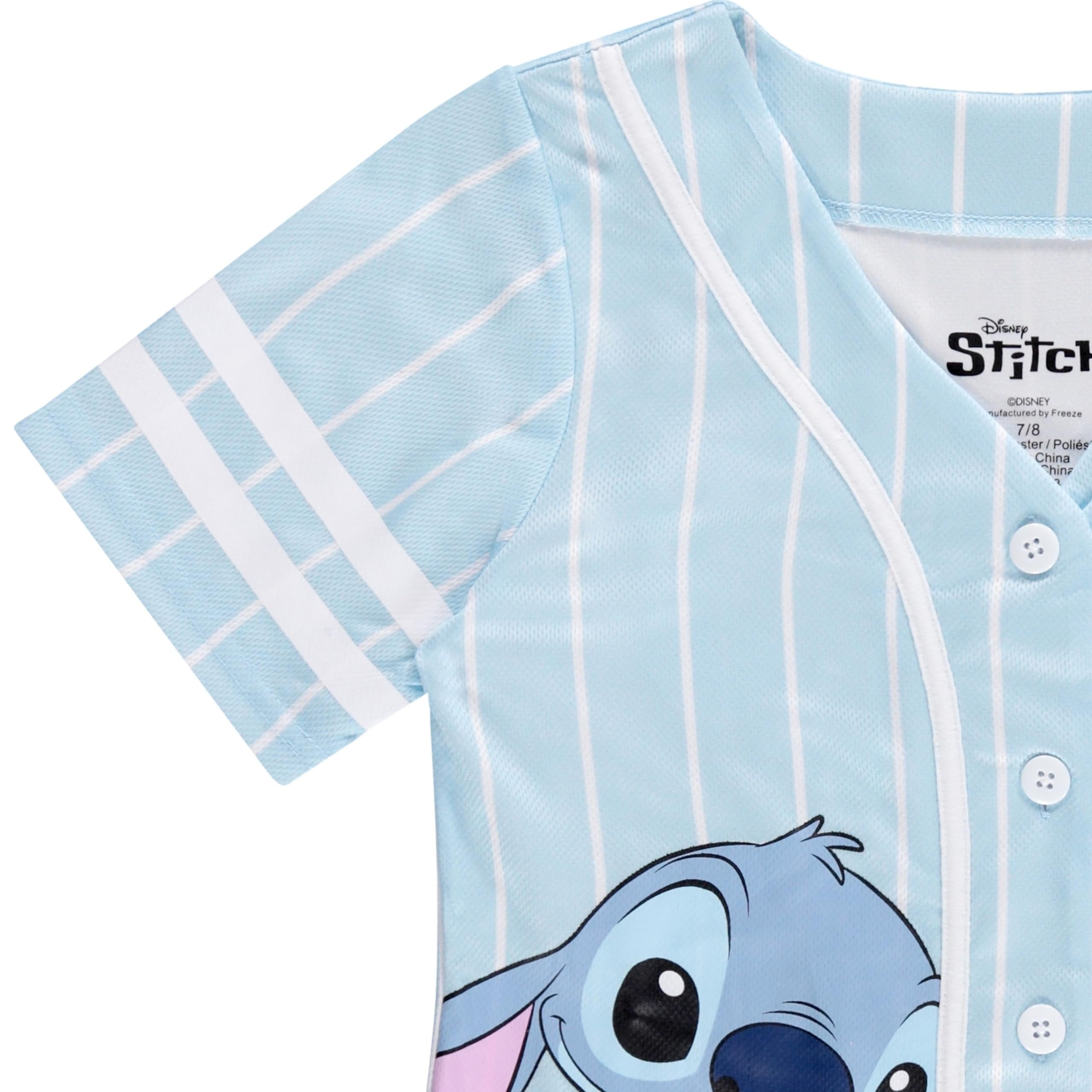 Disney Girls Baseball Jersey T-Shirt with Lilo & Stitch and Mickey Mouse- Girls Sizes 4-16 Hot Pink