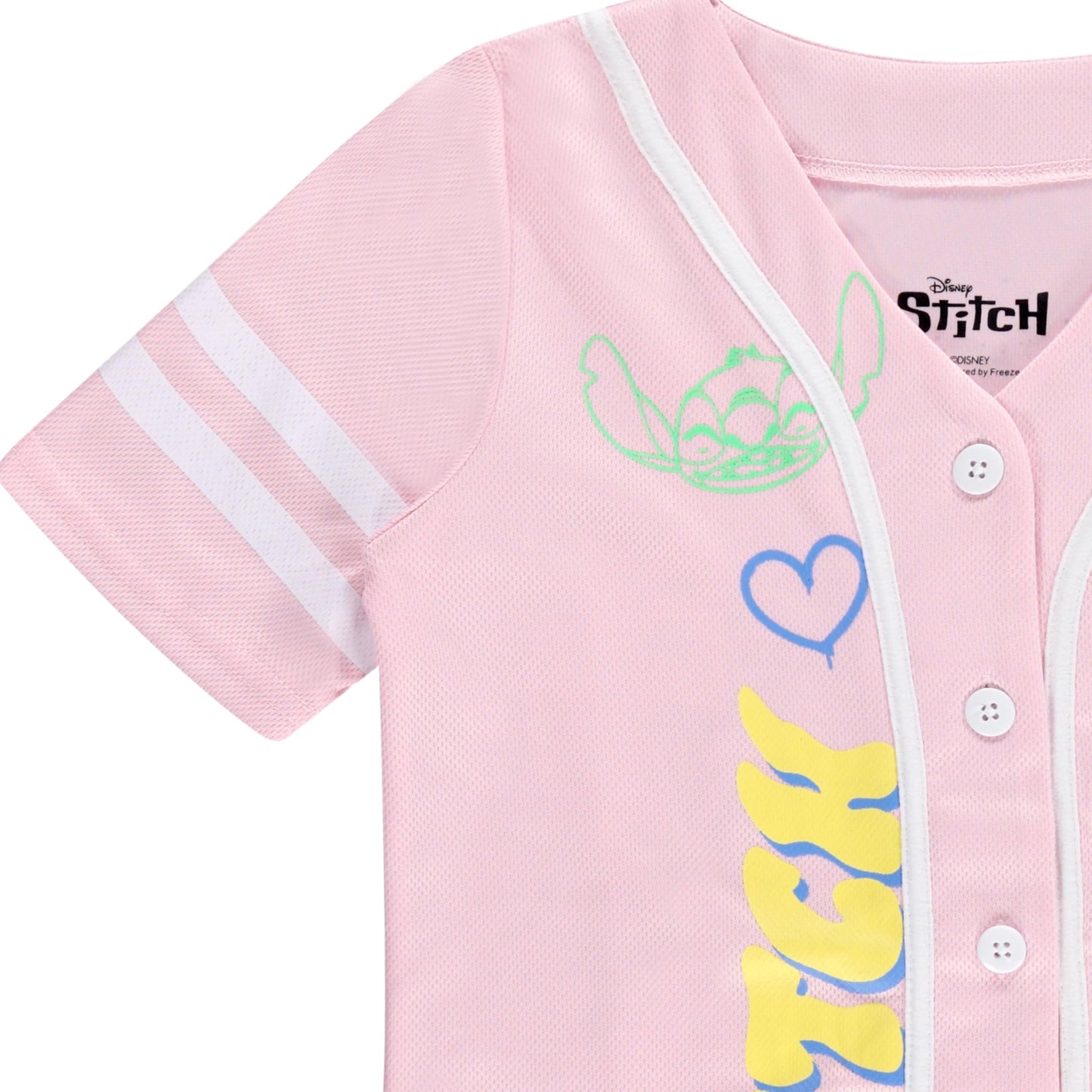 Disney Girls Baseball Jersey T-Shirt with Lilo & Stitch and Mickey Mouse- Girls Sizes 4-16 Hot Pink