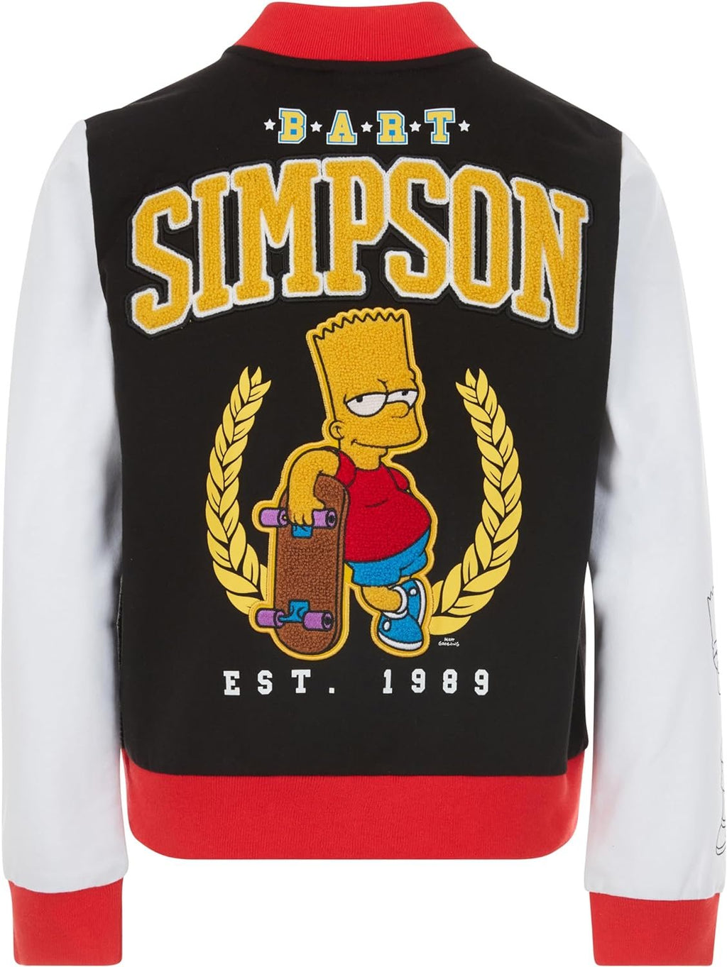 The Simpsons Boys' Bart French Terry Button Up Varsity Bomber Jacket Little Big Kid