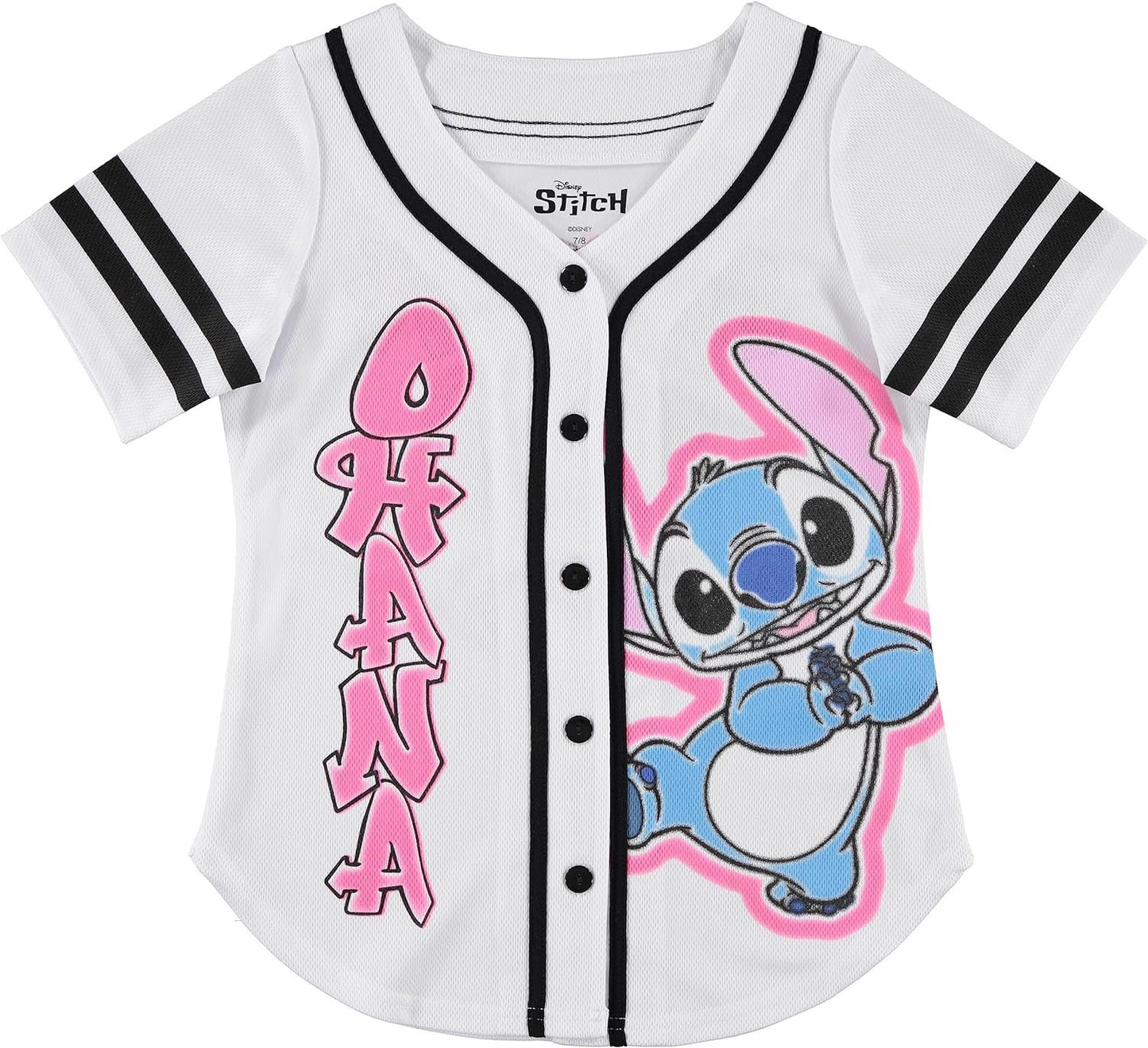 Disney Girls Baseball Jersey T-Shirt with Lilo & Stitch and Mickey Mouse- Girls Sizes 4-16