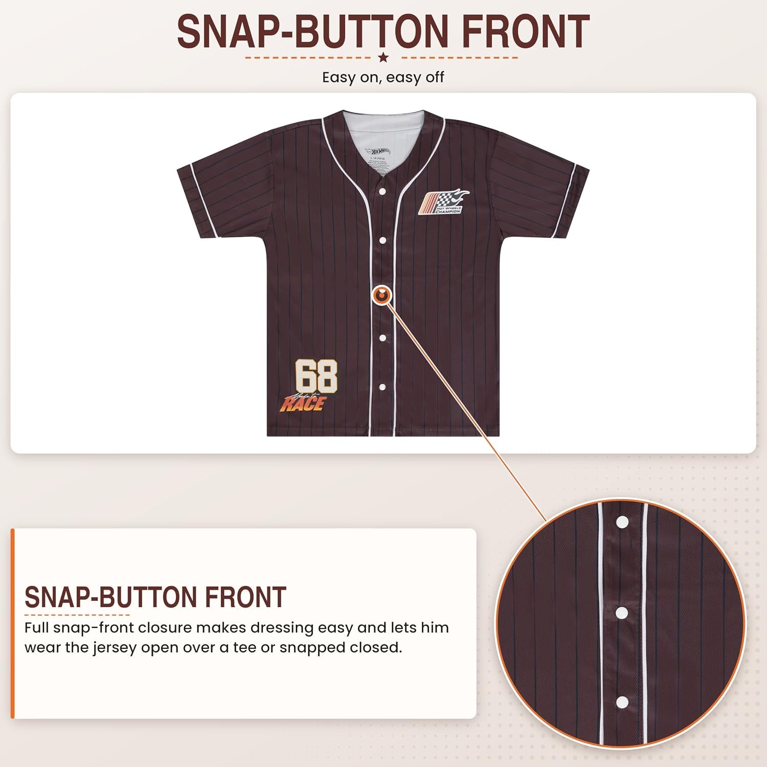 Hot Wheels Boys Baseball Jersey, Short Sleeve Button Front Shirt
