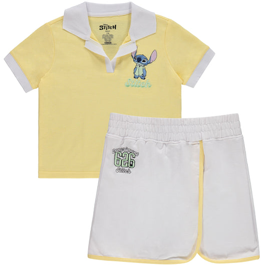 Disney Girls Lilo and Stitch Embroidered Terry Polo Shirt and Skort - Little and Big Girls Sizes 4-16