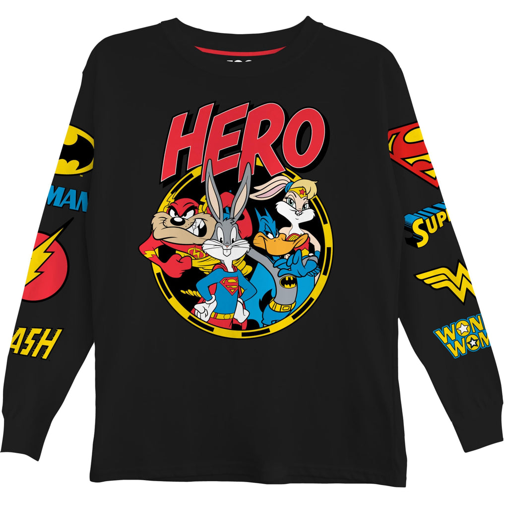 DC Comics Boys Superman Super Hero Long Sleeve T-Shirt, Looney Tunes for Little and Big Boys Sizes 4-20