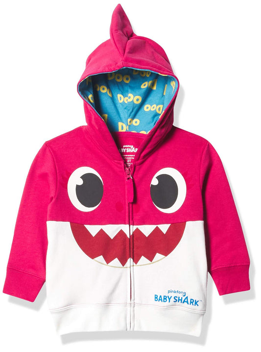 Pinkfong Girls Baby Zip Up Big Face Hoodie-Mommy Shark Pink Toddler Sizes 2t-5t