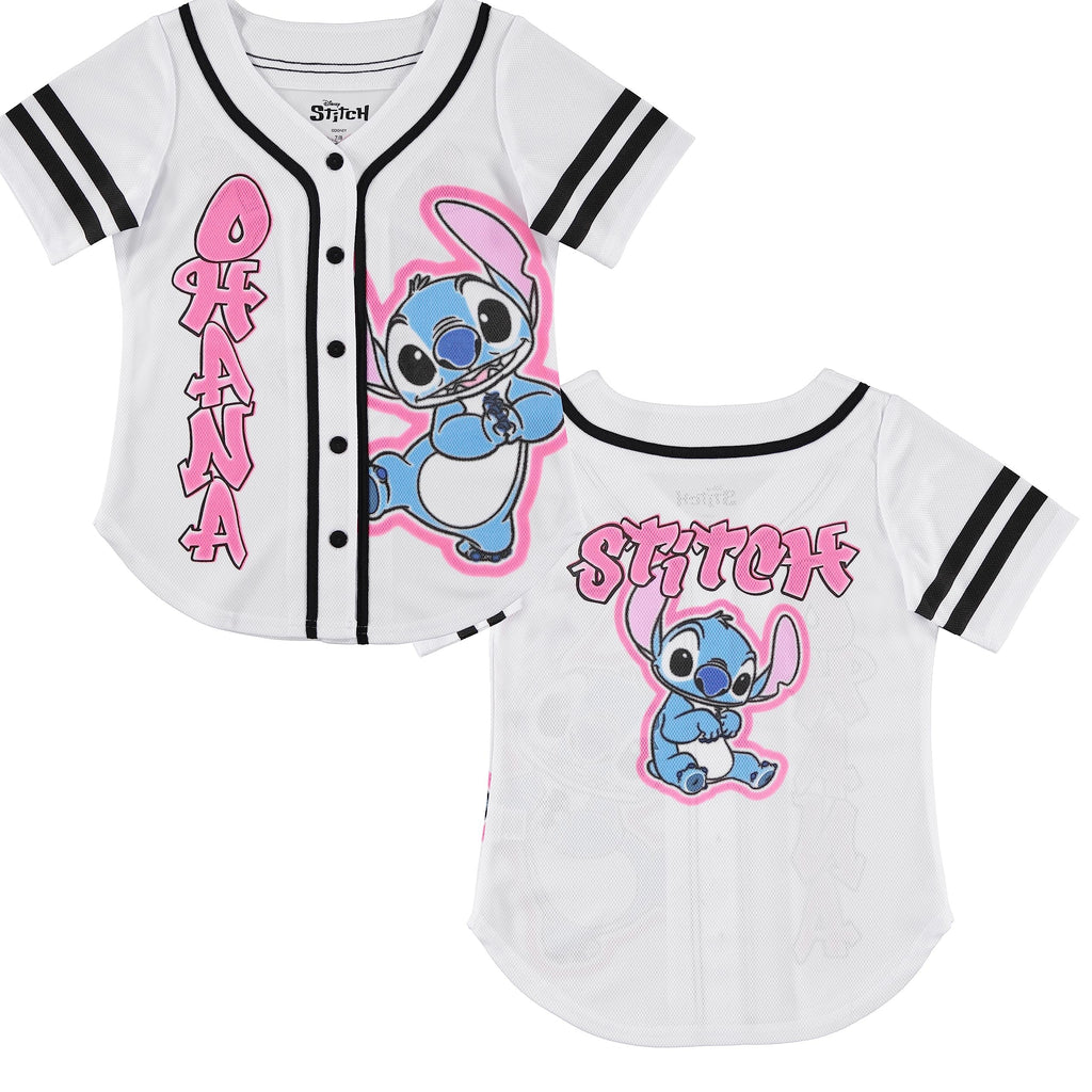 Disney Girls Baseball Jersey T-Shirt with Lilo & Stitch and Mickey Mouse- Girls Sizes 4-16 Hot Pink
