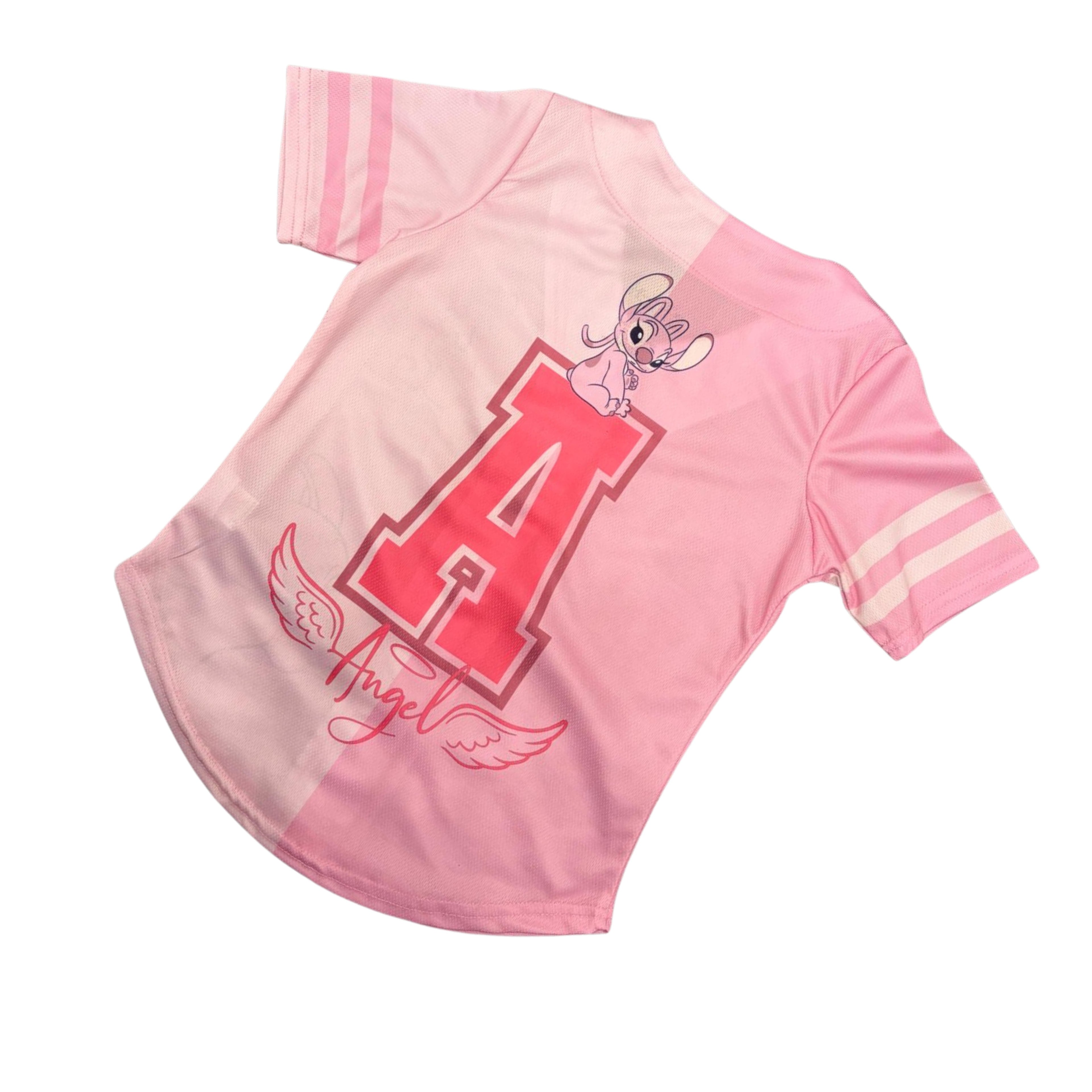 Disney Girls Baseball Jersey T-Shirt with Lilo & Stitch and Mickey Mouse- Girls Sizes 4-16 Hot Pink