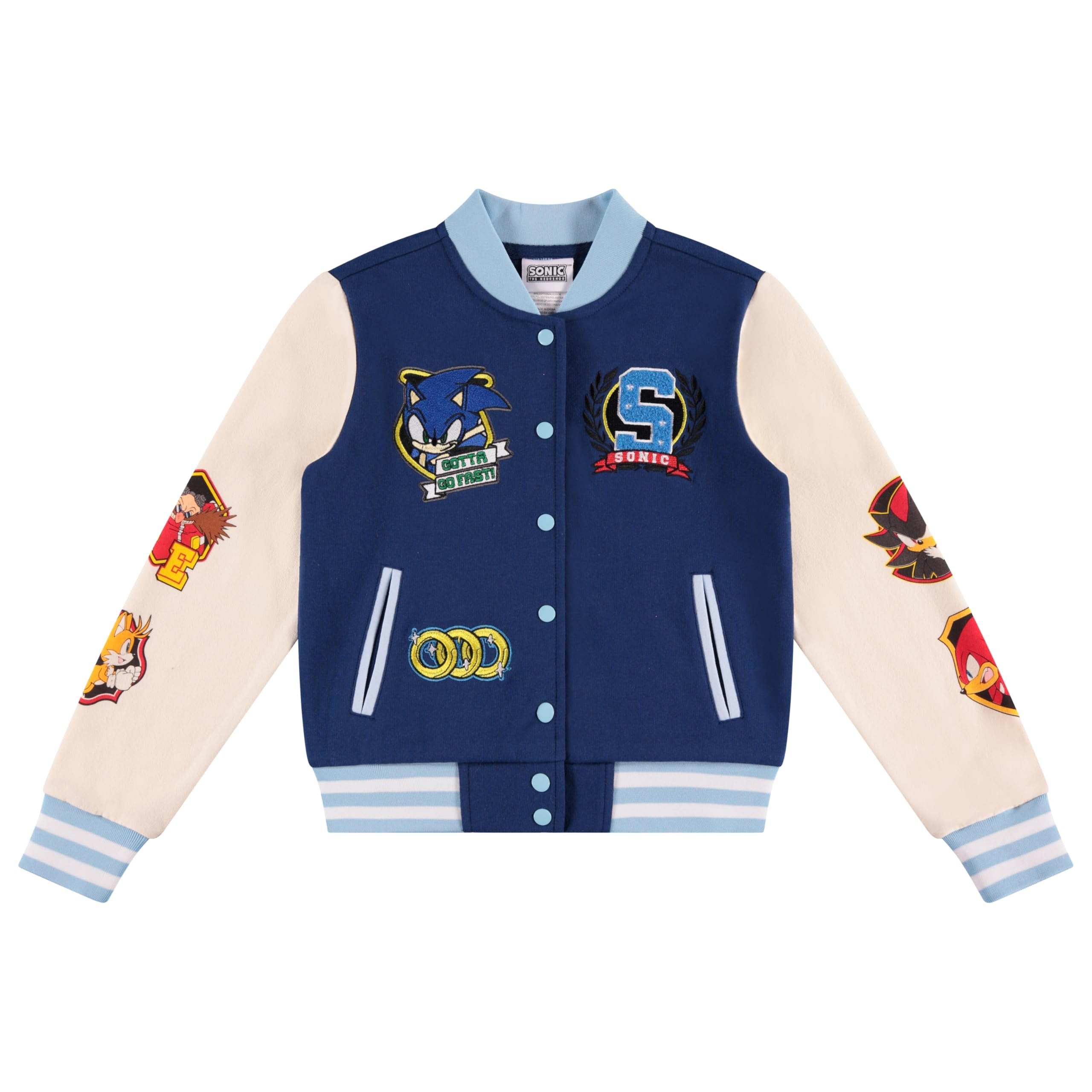 Sonic The Hedgehog Boys Varsity Jacket, T-Shirt and Jogger Sweatpants 3-Piece Outfit Set- Sizes 4-12