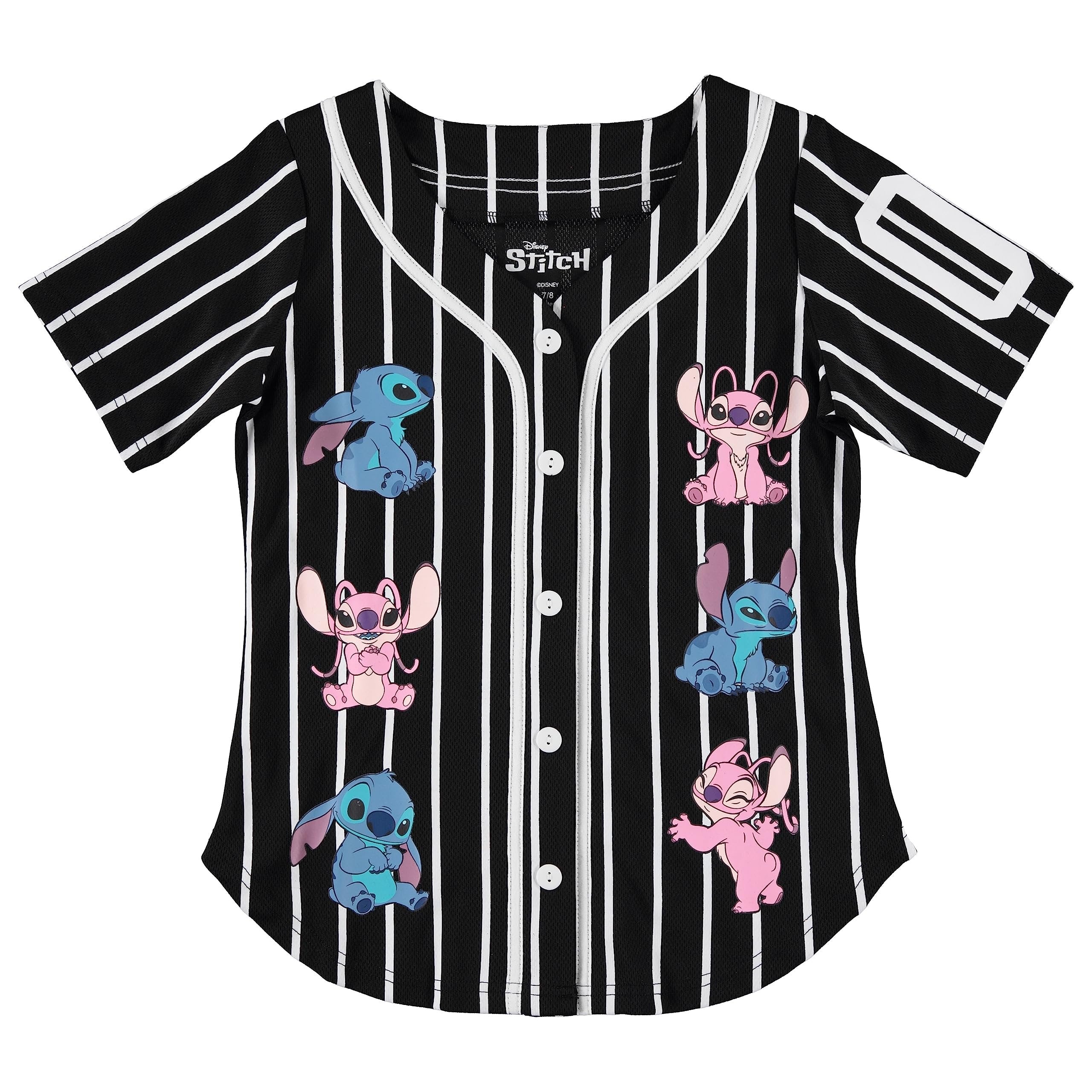 Disney Girls Baseball Jersey T-Shirt with Lilo & Stitch and Mickey Mouse- Girls Sizes 4-16 Hot Pink