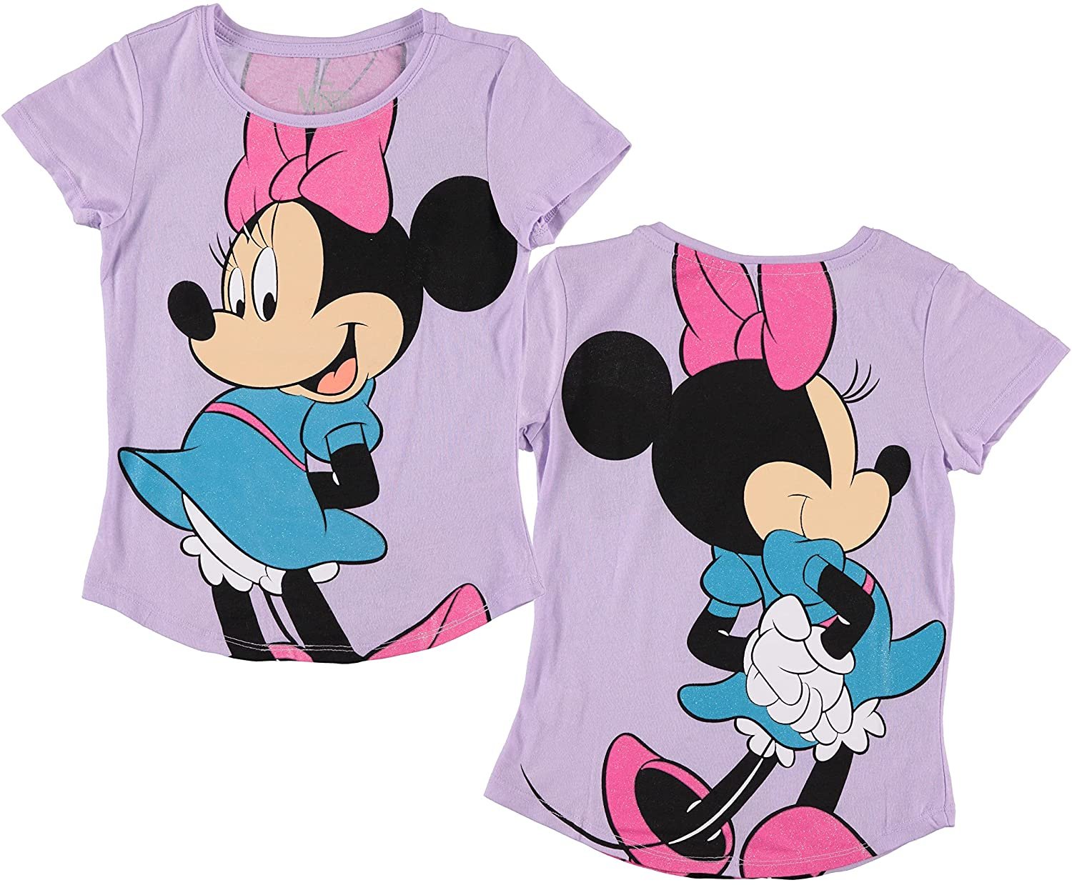 Disney Minnie Mouse Girls Short Sleeve T-Shirt- Front and Back Print - Sizes 4-16