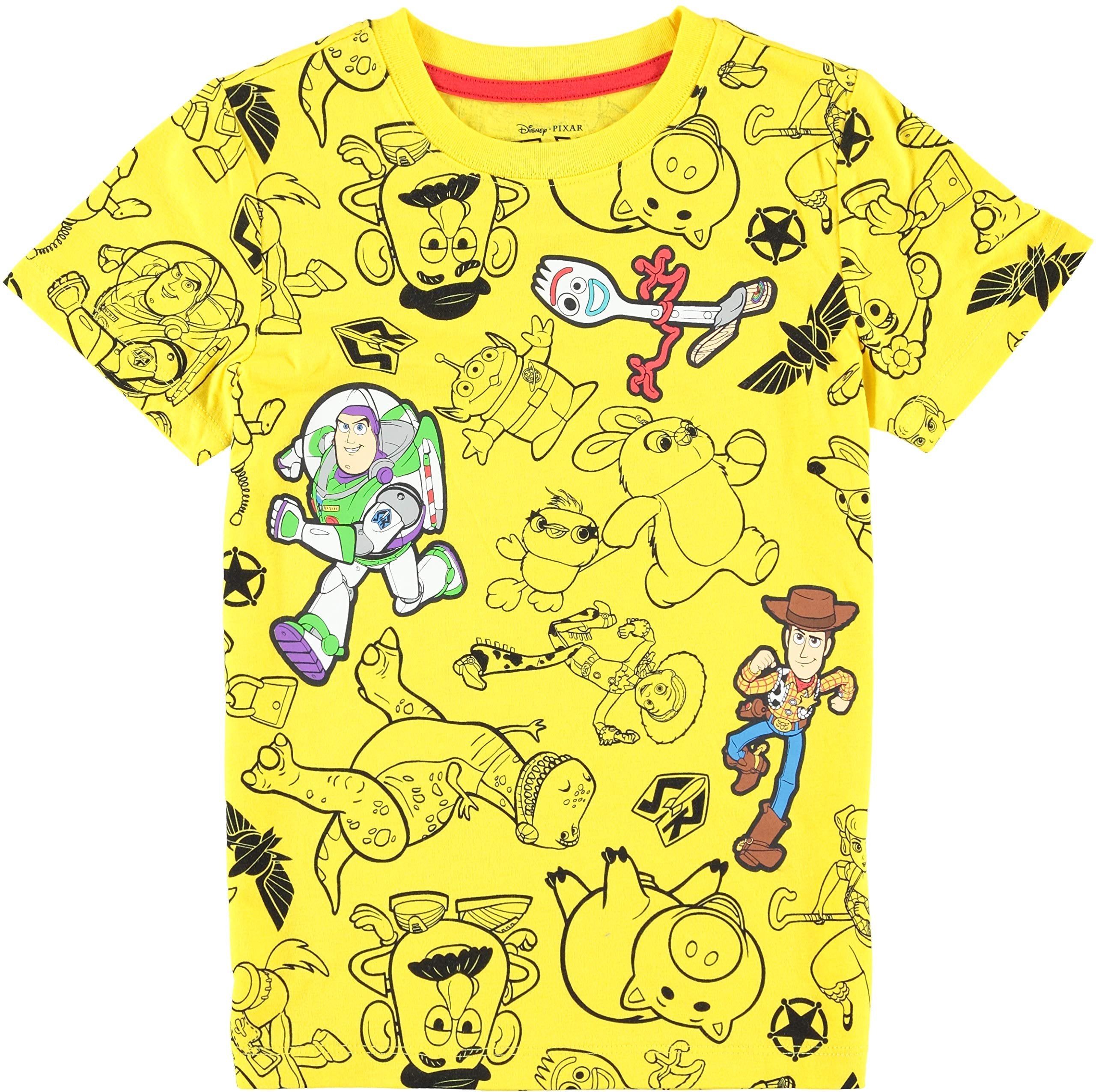Disney Toy Story Boys Short Sleeve T-Shirt - All Over Print T-Shirt - Woody, Buzz, Forky, Jessie, Rex and Aliens