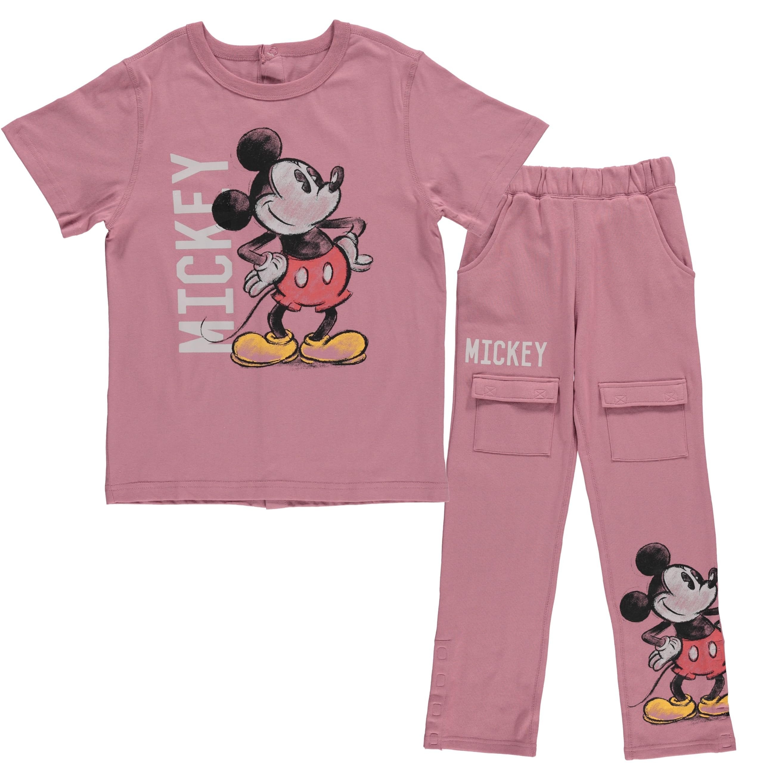 Boys Mickey Mouse Adaptive T-Shirt & Cargo Sweatpants Set, Classic Mickey Mouse Clothing Little and Big Boys Sizes