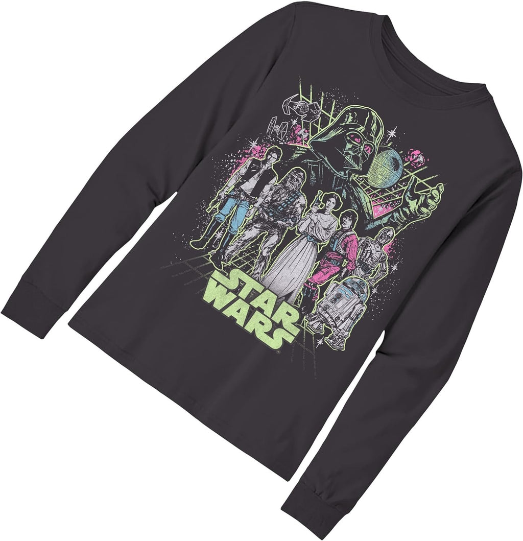 Boys' Star Wars Group Character and The Mandalorian Long Sleeve Crewneck T-Shirt Galactic Heroes Unite- Little and Big Boys Sizes XS-XL