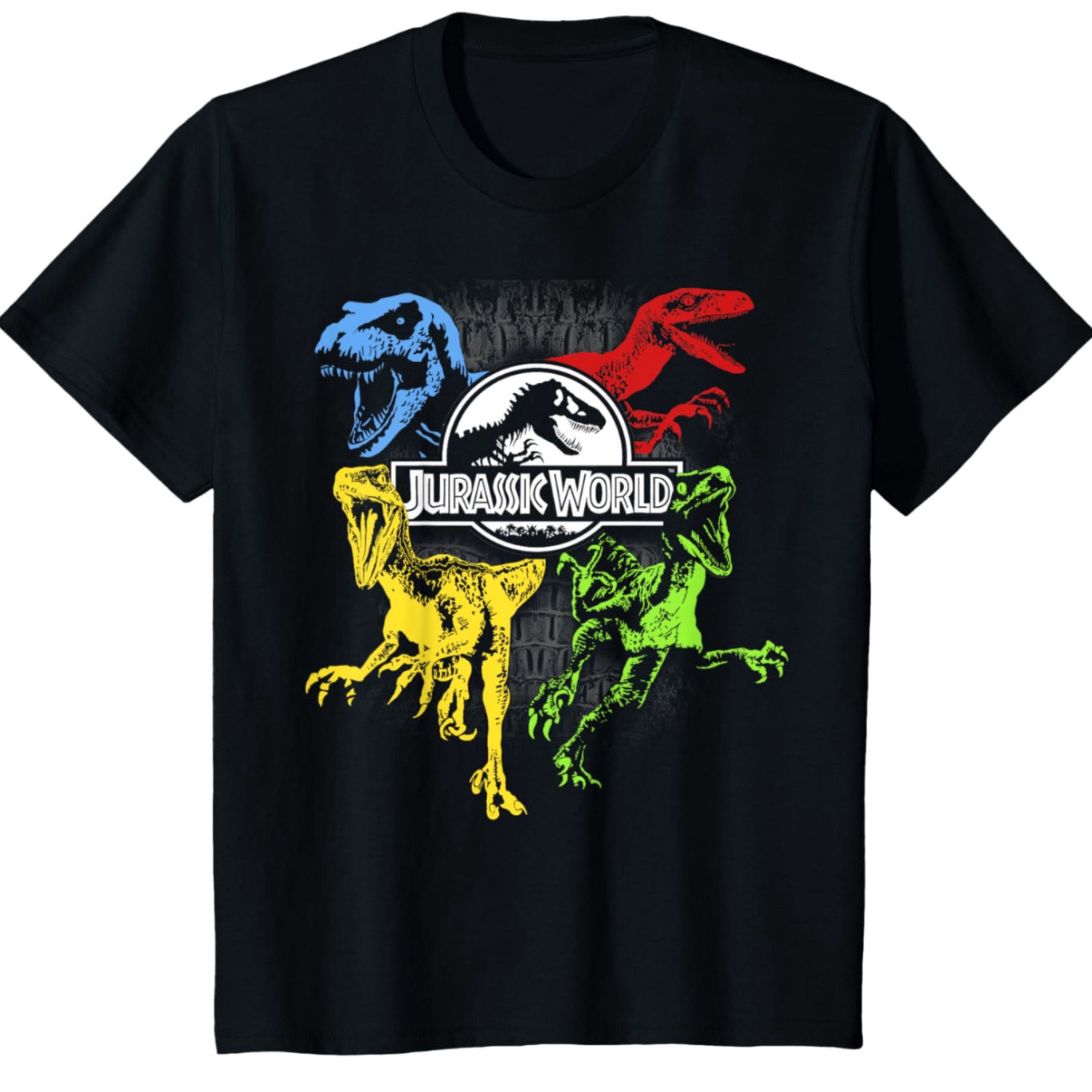 Jurassic World Boys Split Vertical Short Sleeve Tyrannosaurus Rex Dinosaur T-Shirt, Boys Sizes 8-16 (10/12, Black)