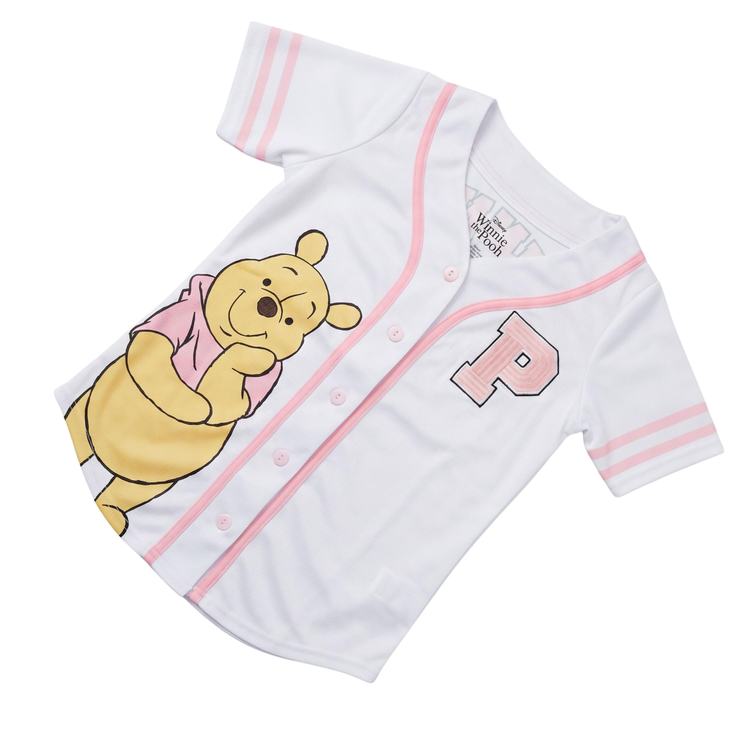 Disney Winnie the Pooh Girls Baseball Jersey Shirt, Button Front Graphic Top, Kids Sizes 4-16