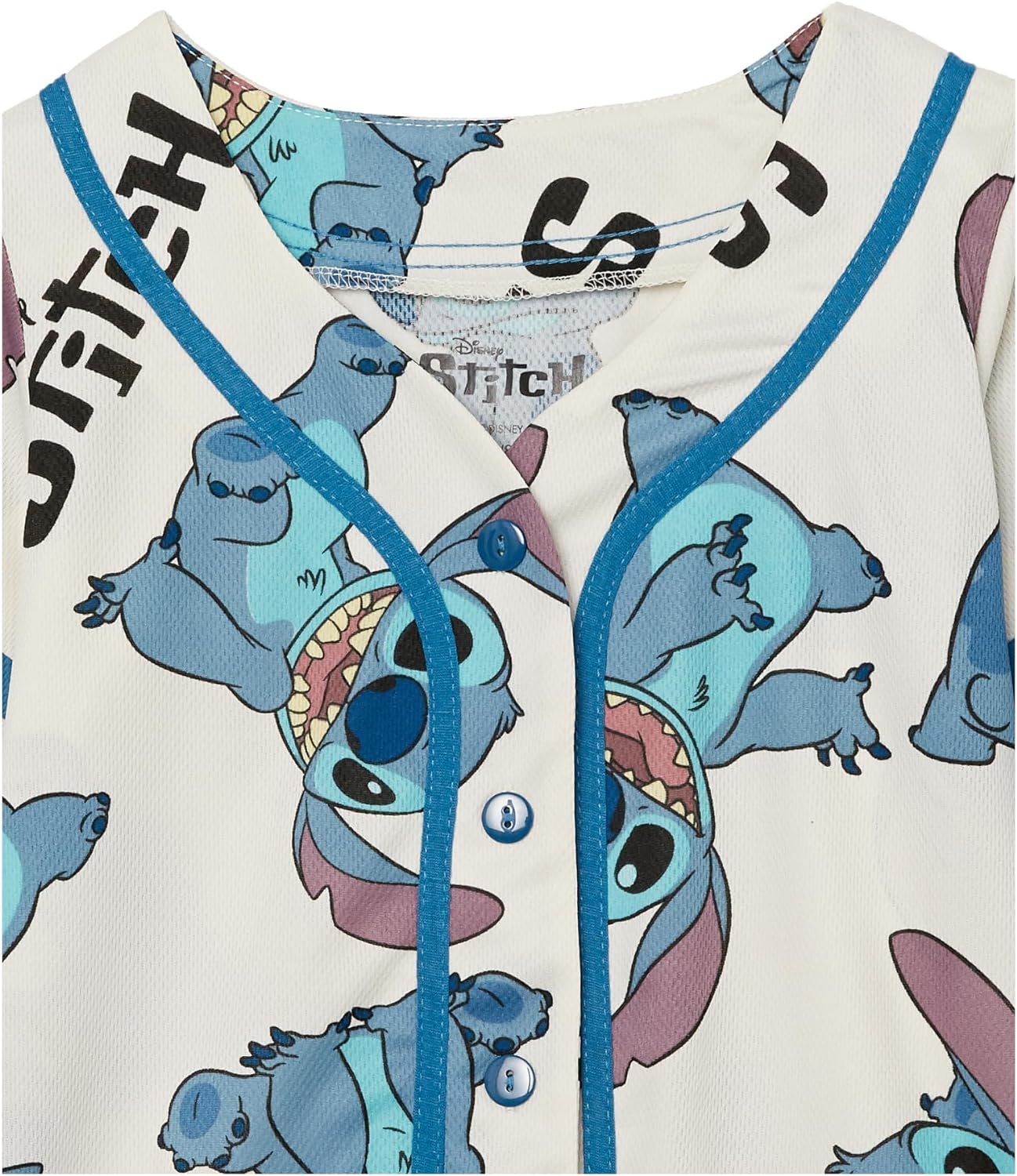 Ivory/Pink Disney Girls Lilo & Stitch and Angel Baseball Jersey-Classic Mesh Button Down Shirt