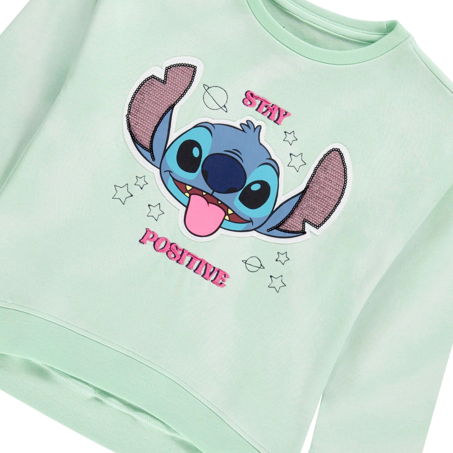 Disney Lilo & Stitch Girls Sweatshirt -Jumbo Graphic Print, Chenille patch and Embroidery Stitch Pullover Crewneck Sweatshirt- Sizes 4-16