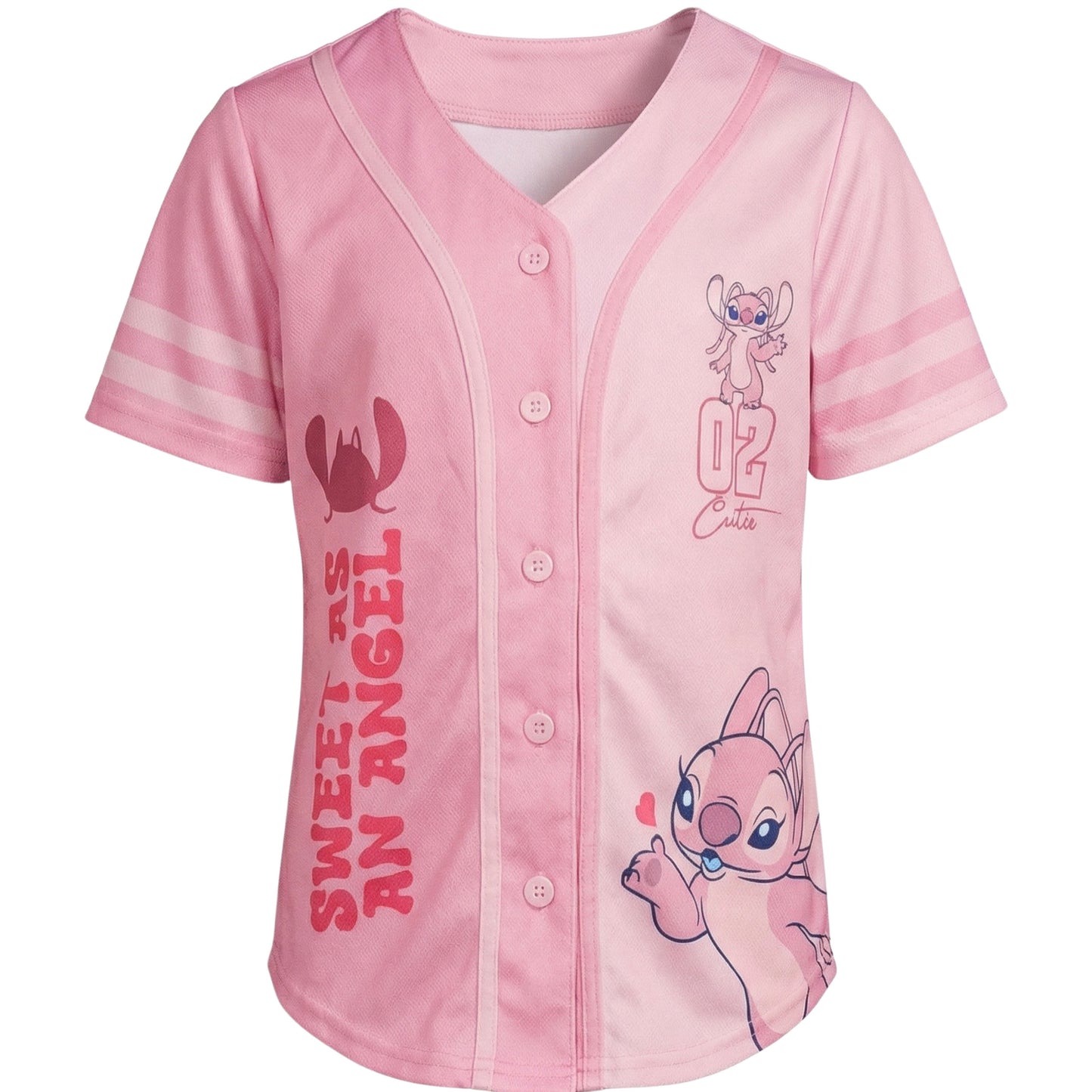 Disney Girls Baseball Jersey T-Shirt with Lilo & Stitch and Mickey Mouse- Girls Sizes 4-16 Hot Pink