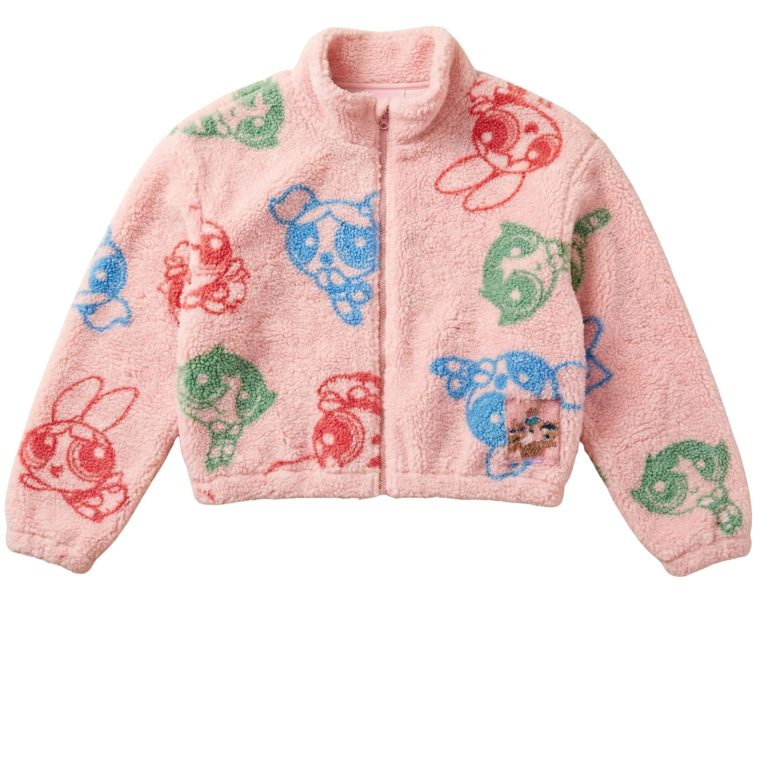 Powerpuff Girls Sherpa Fleece Jacket – Zip-Up Mock Neck Kids Outerwear for Little Girls 3-6