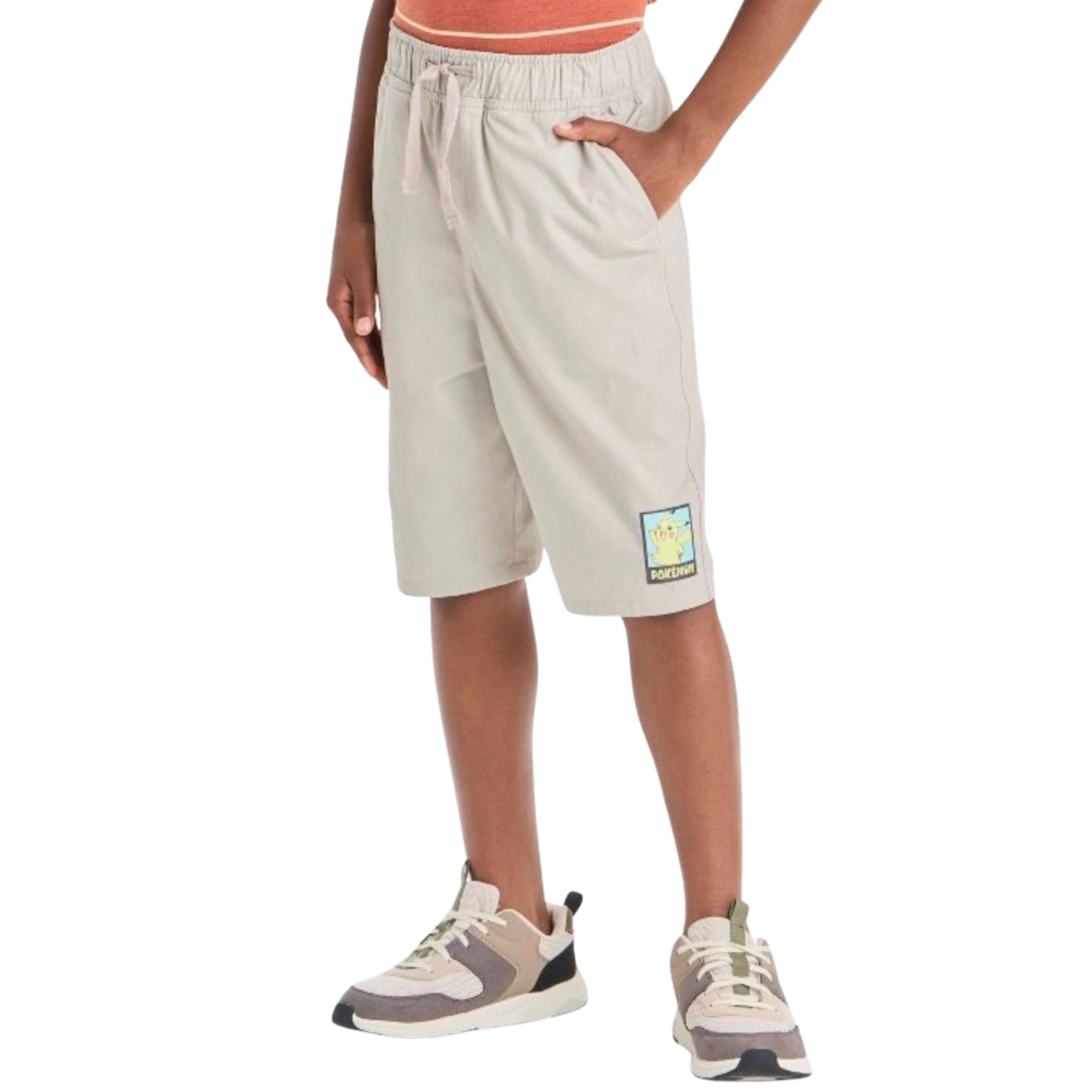Boys’ Pokemon Pikachu Beach Shorts – Casual Khaki Pull-On Shorts with Pockets, Sizes XS–M