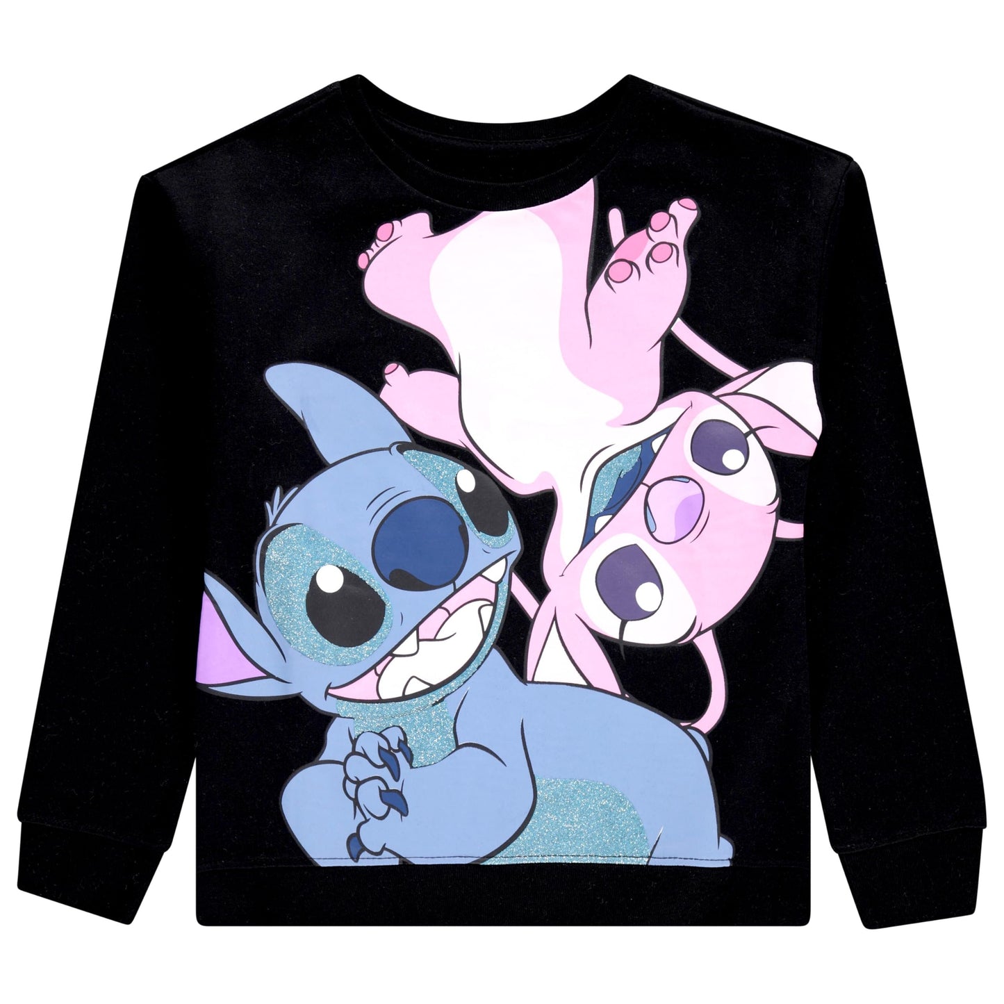 Disney Lilo & Stitch Girls Sweatshirt -Jumbo Graphic Print, Chenille patch and Embroidery Stitch Pullover Crewneck Sweatshirt- Sizes 4-16