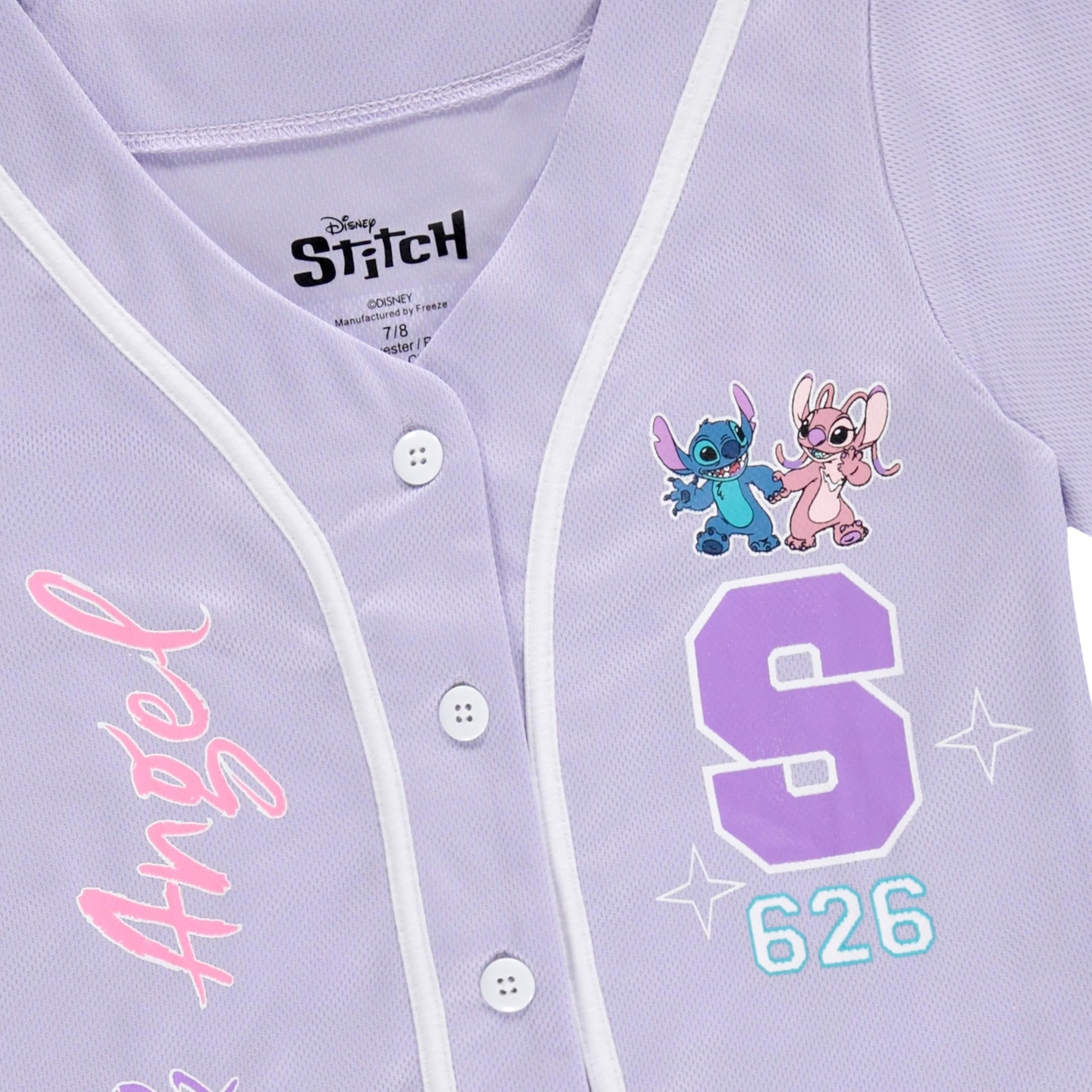 Disney Girls Baseball Jersey T-Shirt with Lilo & Stitch and Mickey Mouse- Girls Sizes 4-16 Hot Pink