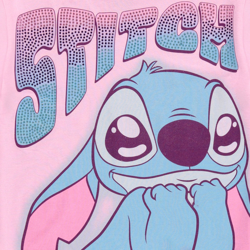 Disney Lilo and Stitch Girls Short Sleeve T-Shirt- Stitch & Angel Girls Tee with Rhinestones Sizes 4-16