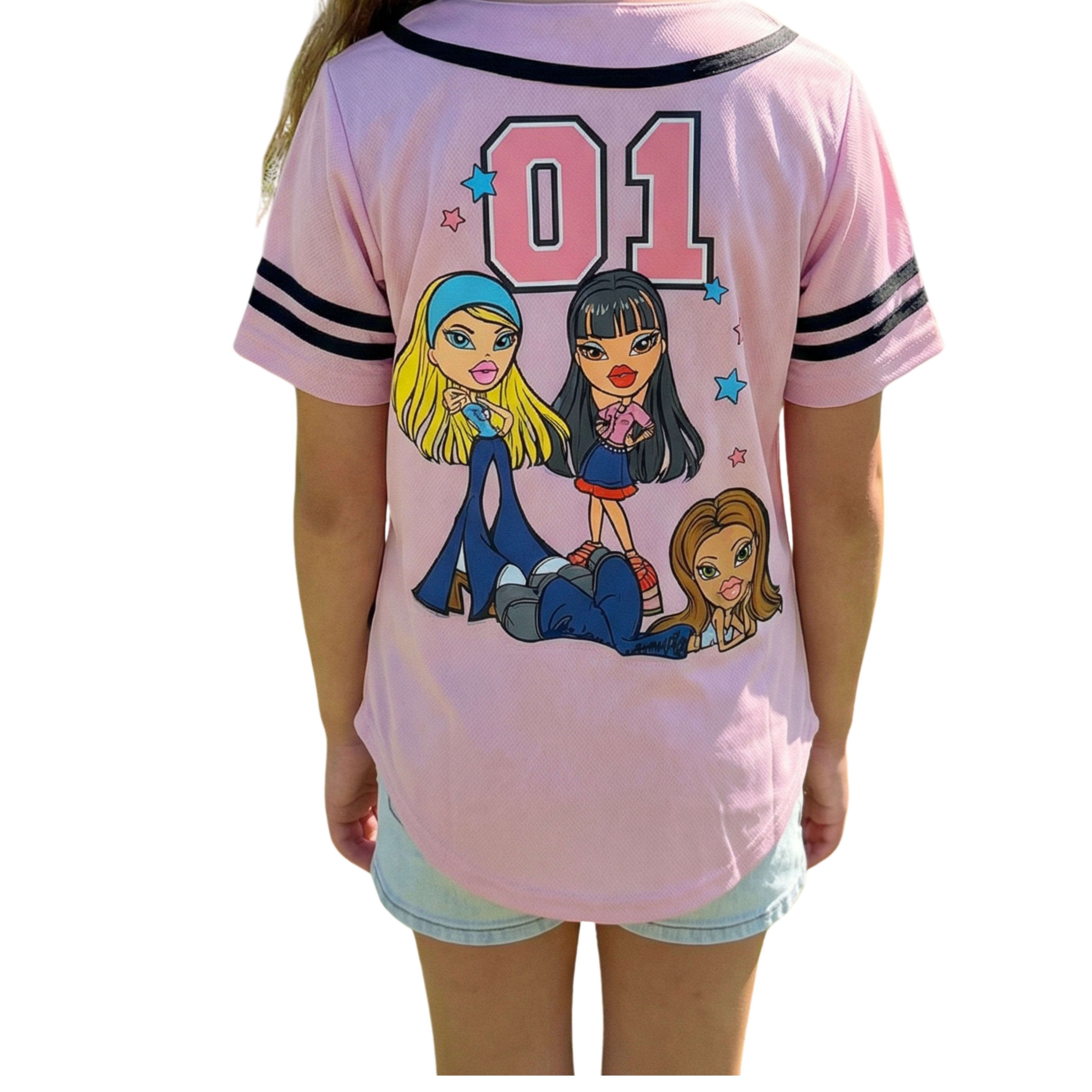 Bratz Girls Baseball Jersey Shirt, Button-Down Mesh Graphic Top, Youth Sizes 7–16