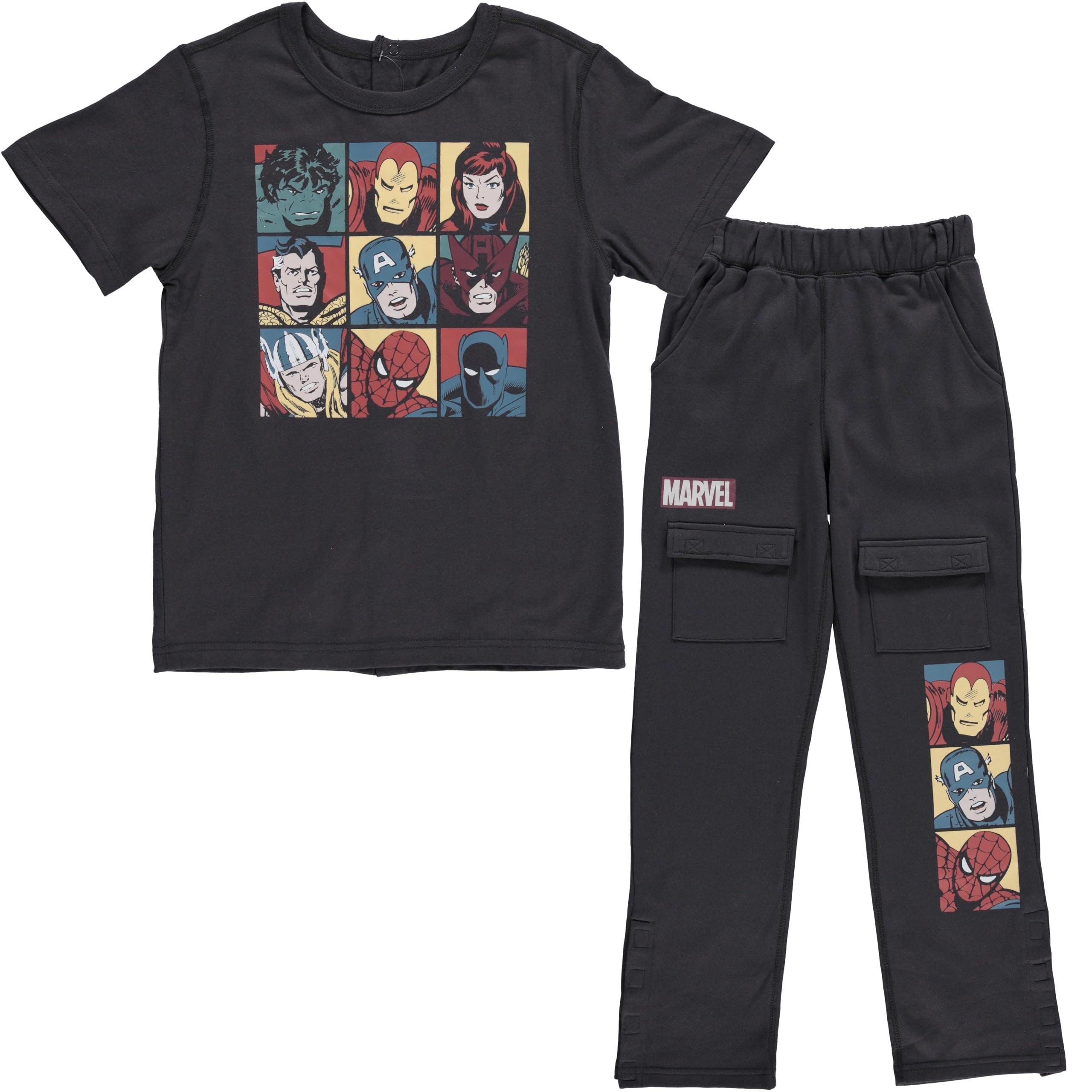 Marvel Boys Comic Avengers Adaptive T-Shirt & Cargo Sweatpants Set, Super Heros Clothing Little and Big Boys Sizes