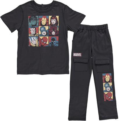 Marvel Boys Comic Avengers Adaptive T-Shirt & Cargo Sweatpants Set, Super Heros Clothing Little and Big Boys Sizes