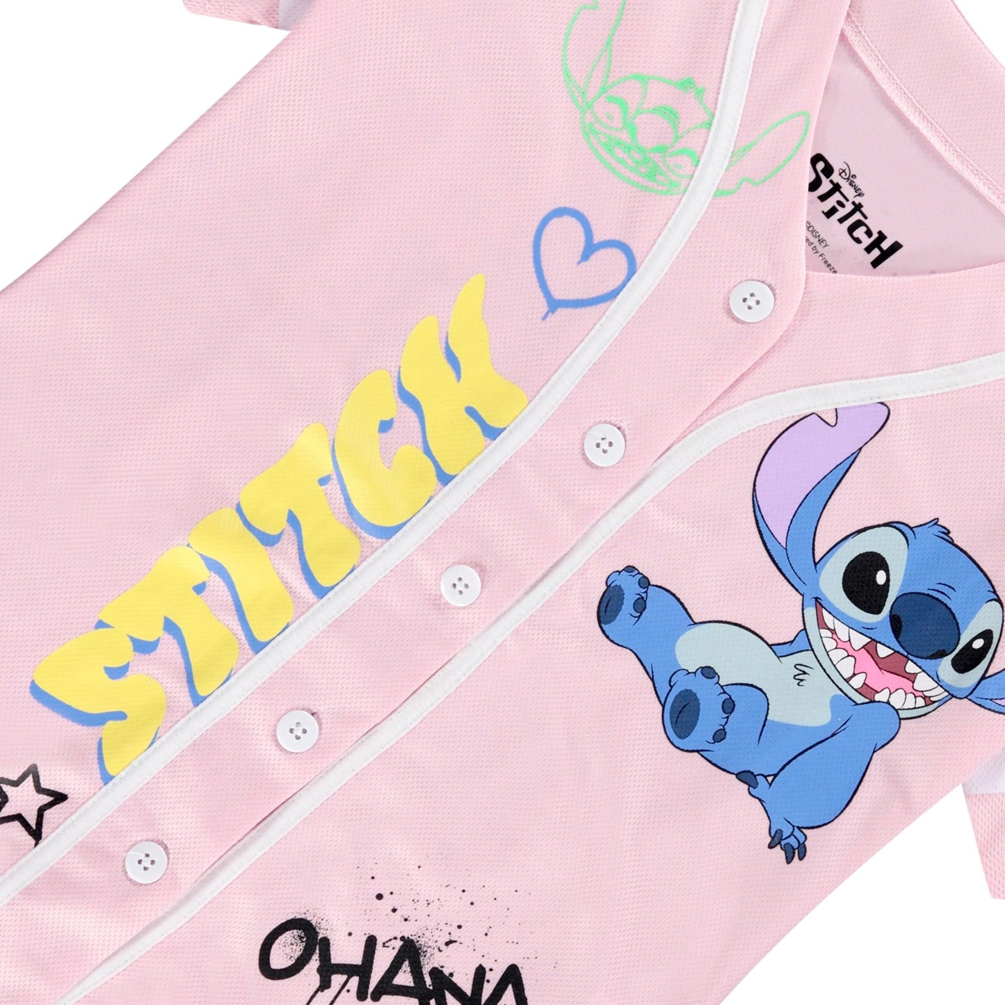 Disney Girls Baseball Jersey T-Shirt with Lilo & Stitch and Mickey Mouse- Girls Sizes 4-16 Hot Pink