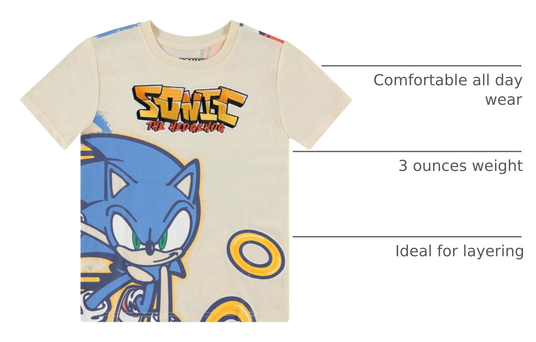 Boys Sonic the Hedgehog T-Shirt Sega Graphic Short Sleeve Crewneck Tee Little Big Boys