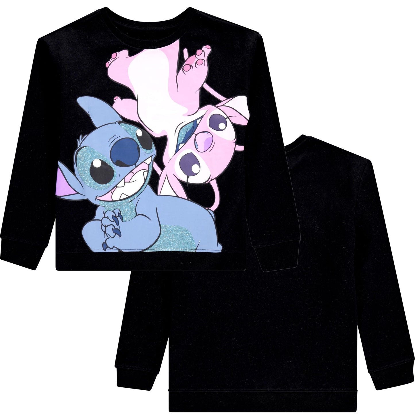 Disney Lilo & Stitch Girls Sweatshirt -Jumbo Graphic Print, Chenille patch and Embroidery Stitch Pullover Crewneck Sweatshirt- Sizes 4-16