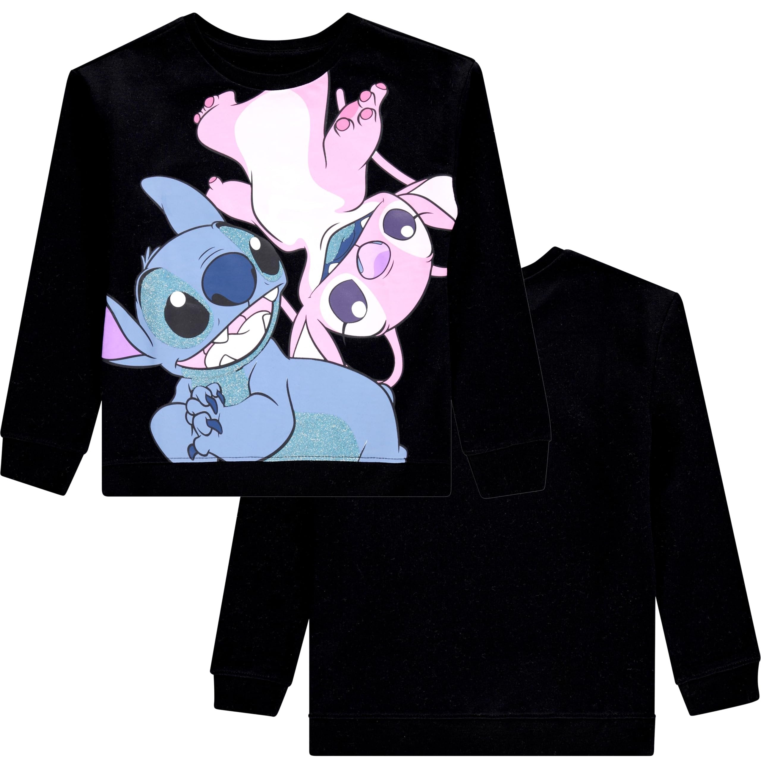 Disney Lilo & Stitch Girls Sweatshirt -Jumbo Graphic Print, Chenille patch and Embroidery Stitch Pullover Crewneck Sweatshirt- Sizes 4-16