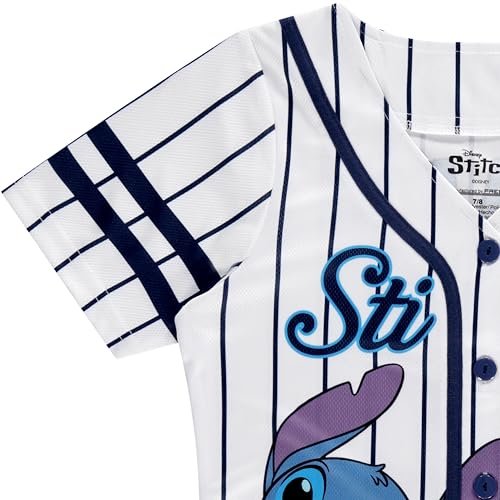 Disney Girls Baseball Jersey T-Shirt with Lilo & Stitch and Mickey Mouse- Girls Sizes 4-16 Hot Pink