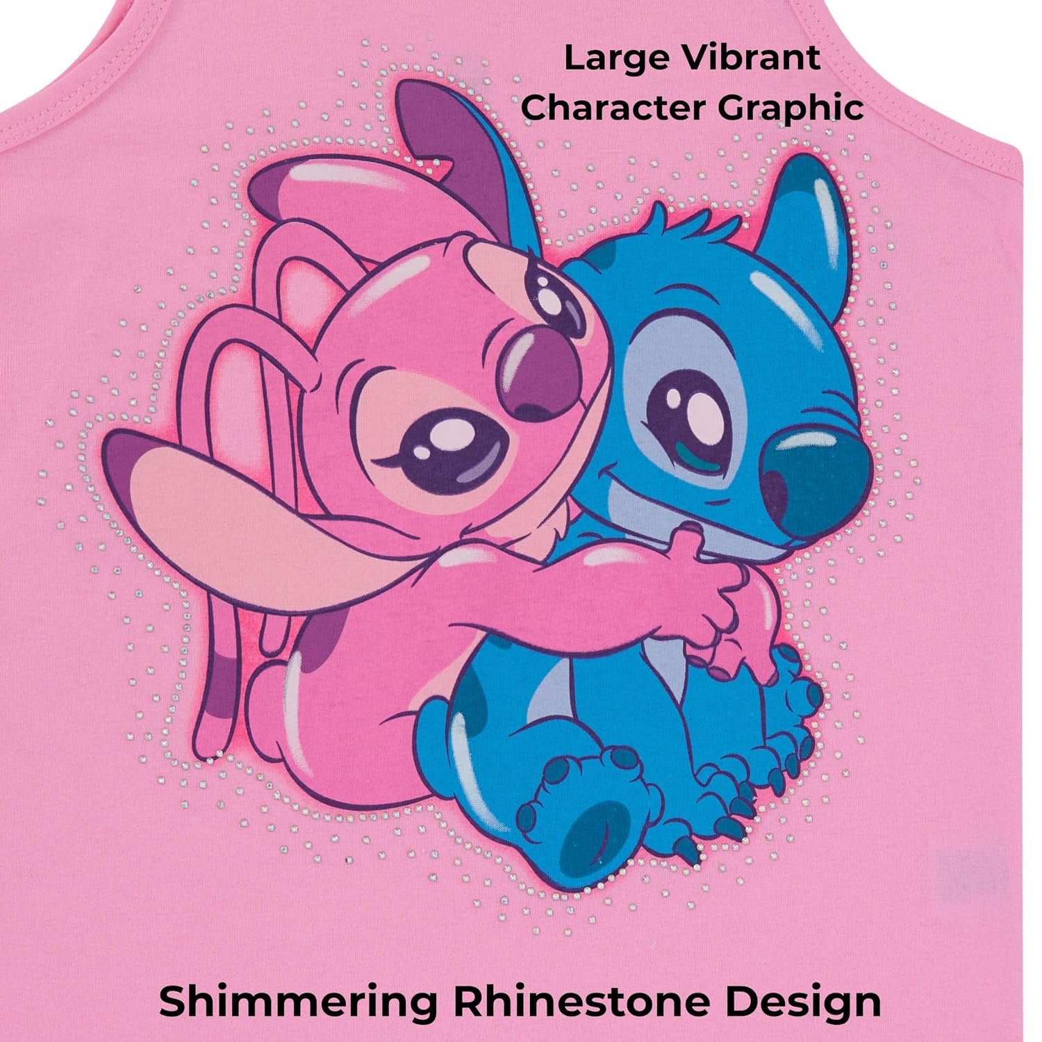 Disney Lilo & Stitch Girls 2 Piece Tank Top and Shorts Set – Gradient Rhinestone Graphic Summer Outfit