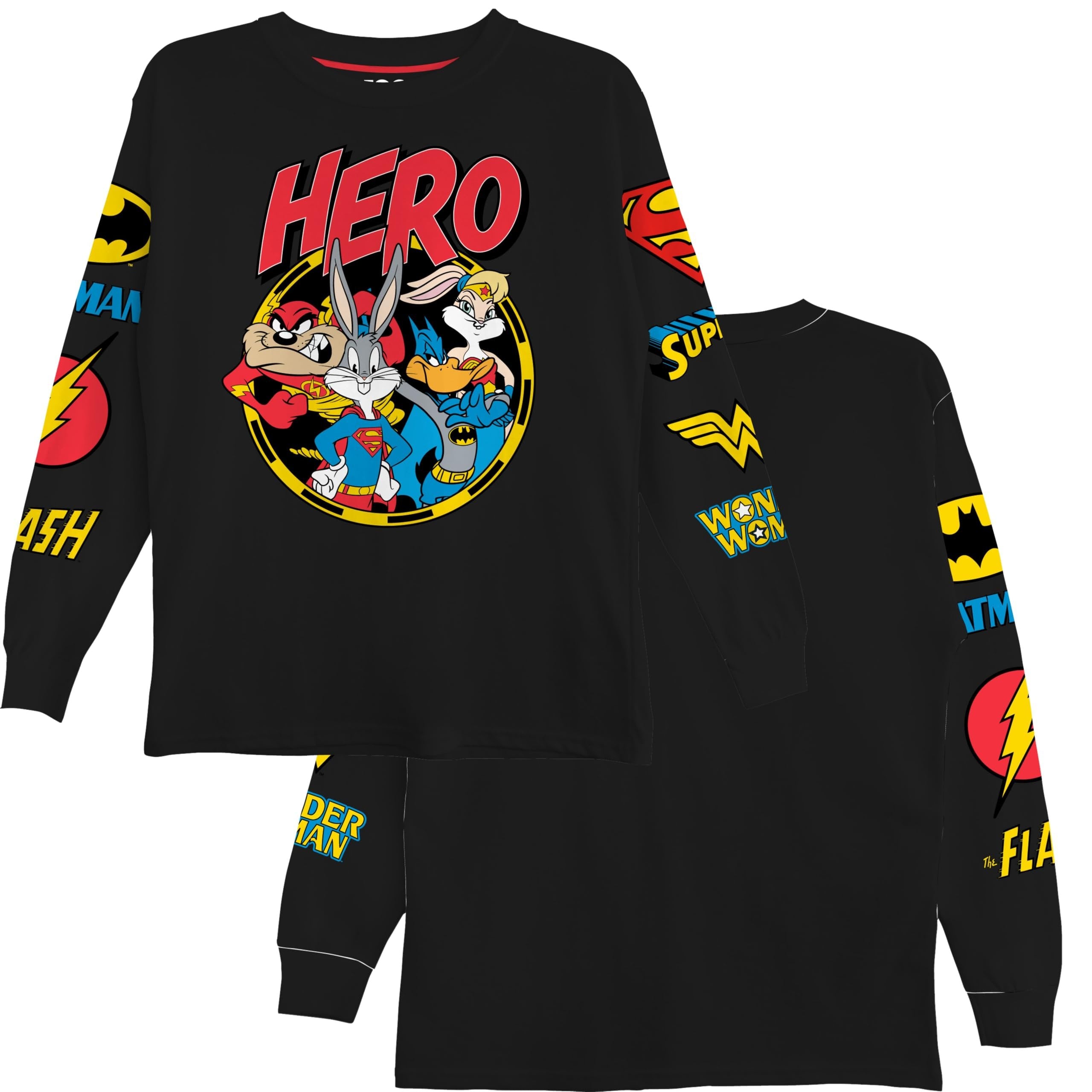 DC Comics Boys Superman Super Hero Long Sleeve T-Shirt, Looney Tunes for Little and Big Boys Sizes 4-20