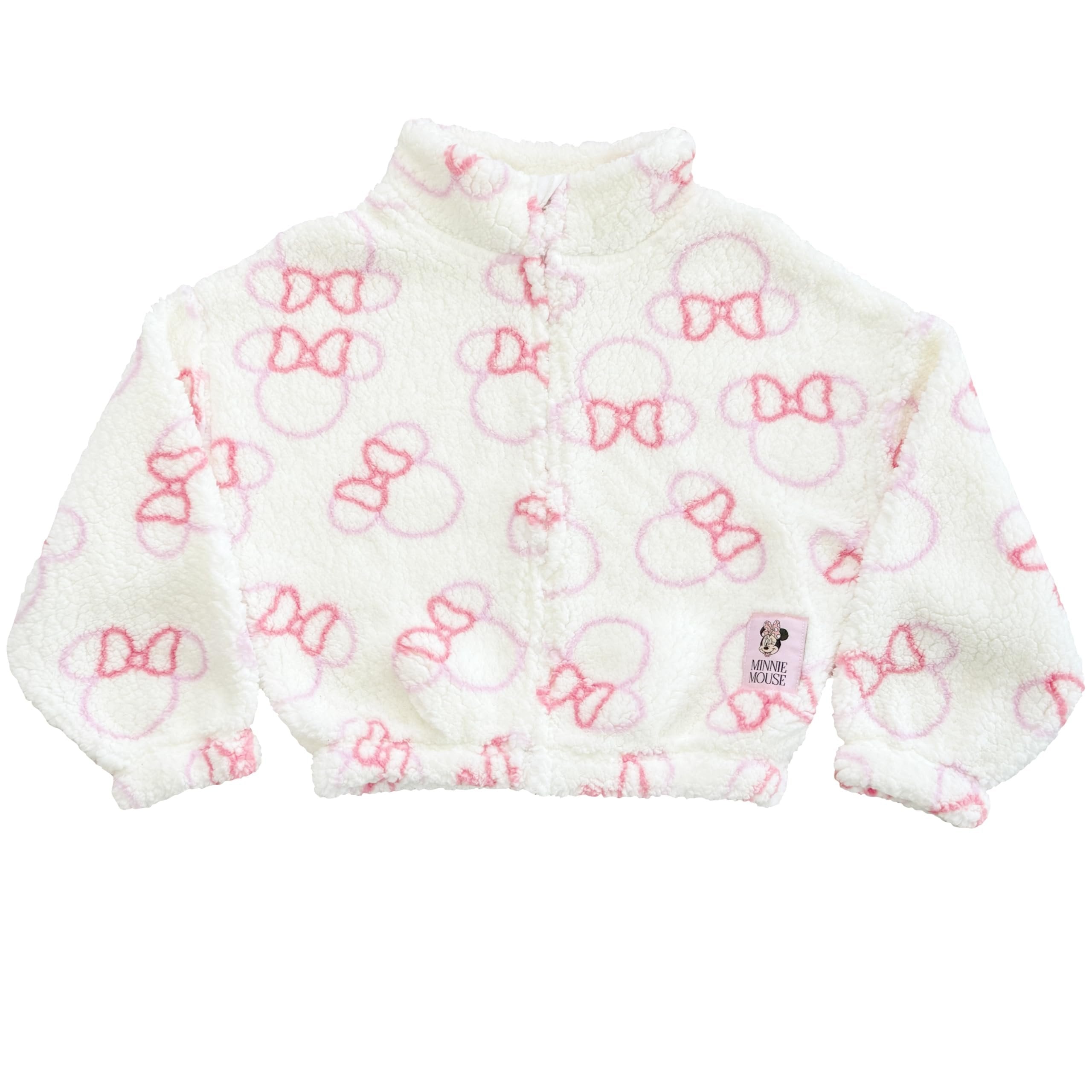 Disney Minnie Mouse Girls Sherpa Coat Jacket, Fleece Mock Neck Full Zip Coat for Little Girls 4-6X