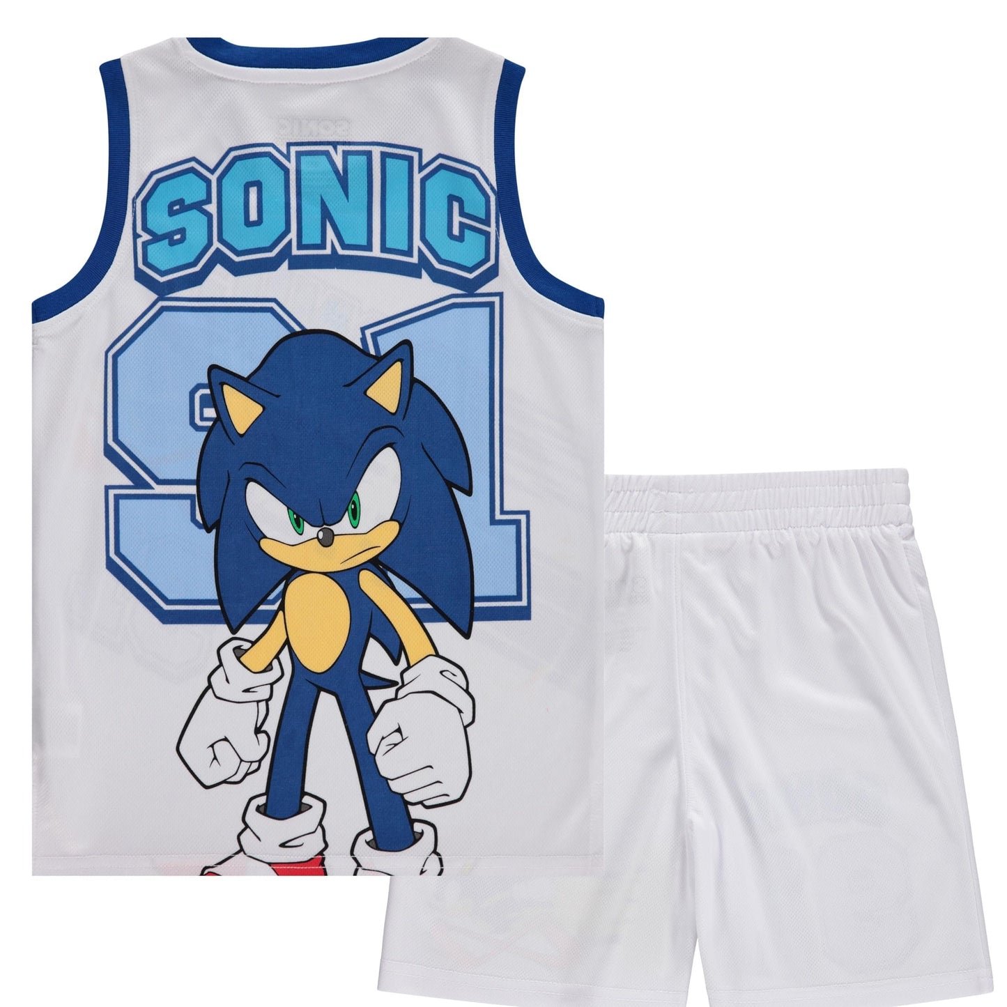 White Boys Sonic The Hedgehog Basketball Jersey Shirt and Shorts Clothing Set- Little and Big Boys Sizes 4-20