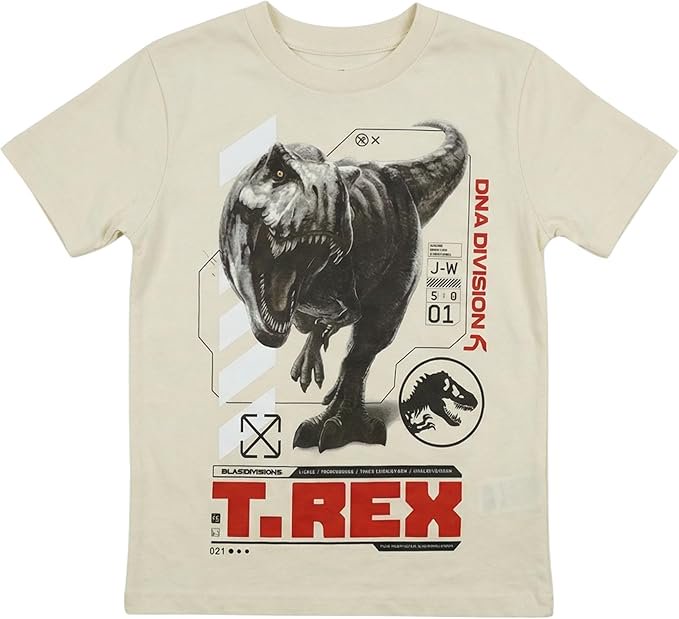 Jurassic World Boys Split Vertical Short Sleeve Tyrannosaurus Rex Dinosaur T-Shirt, Boys Sizes 8-16 (10/12, Black)